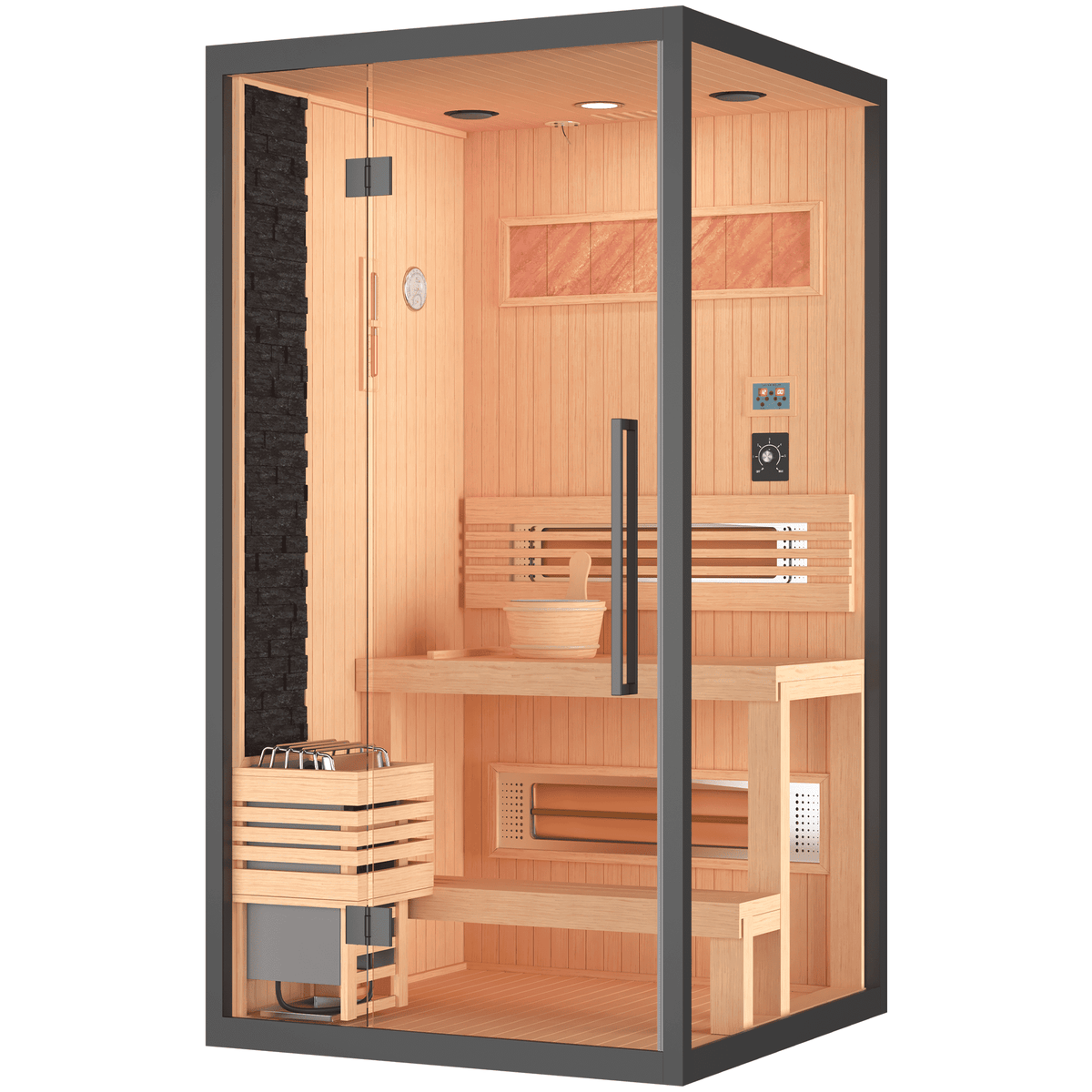 HOMREST 1-2 Person Indoor Hemlock Sauna with Chromotherapy & Bluetooth