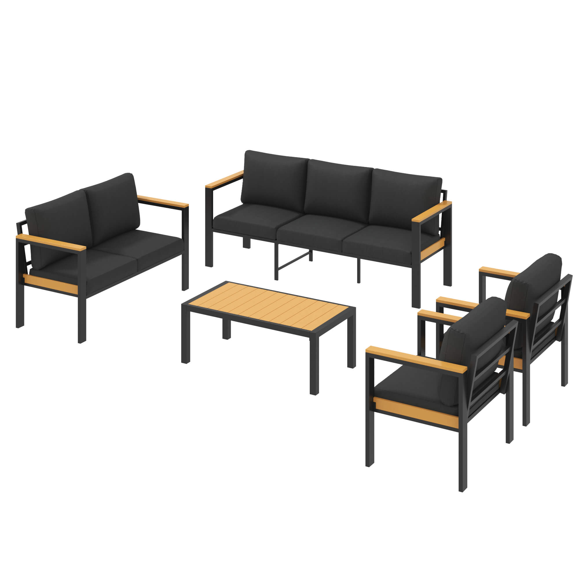 HOMREST 5 Piece Patio Furniture Set, Metal Patio Conversation Set with Coffee Table, All-Weather Outdoor Furniture, Black