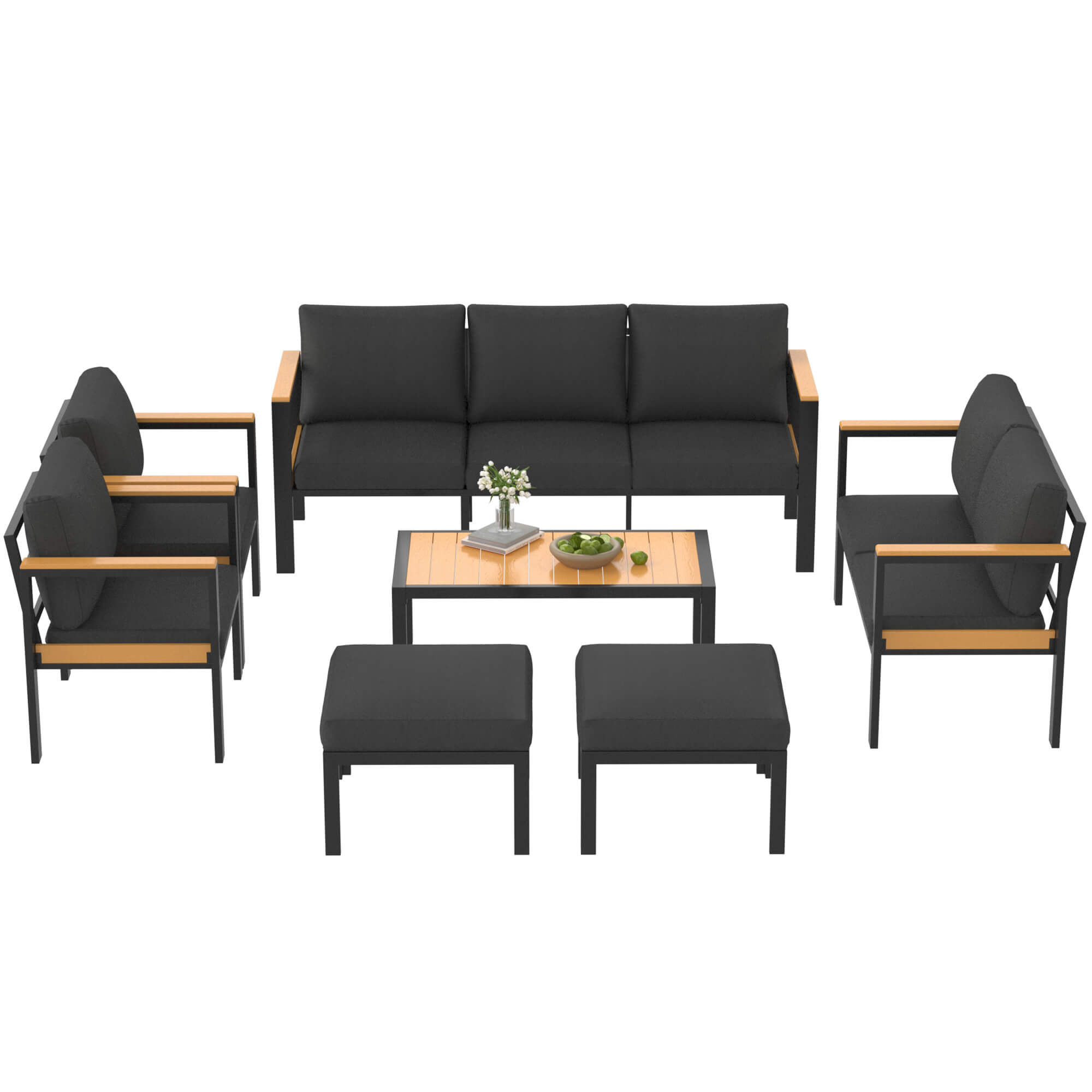 HOMREST 7 Piece Patio Furniture Set, Metal Patio Conversation Set with Coffee Table, All-Weather Outdoor Furniture, Black