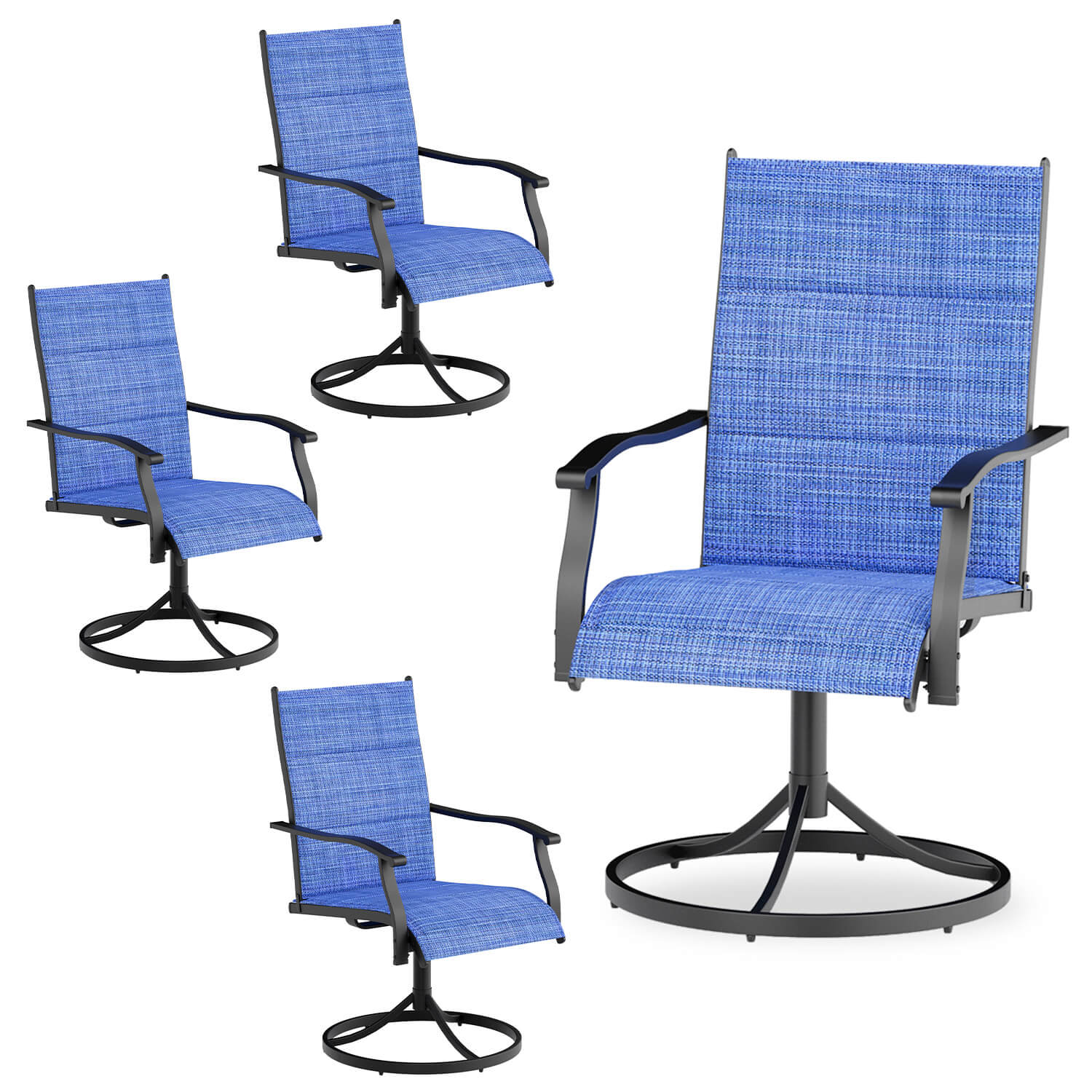 HOMREST Patio Swivel Chairs Set of 4, 360¡ã Swivel, 15¡ã Rocking, Outdoor Dining Chairs with Padded All Weather Quick-Drying Textilene High Back & Metal Frame, Blue