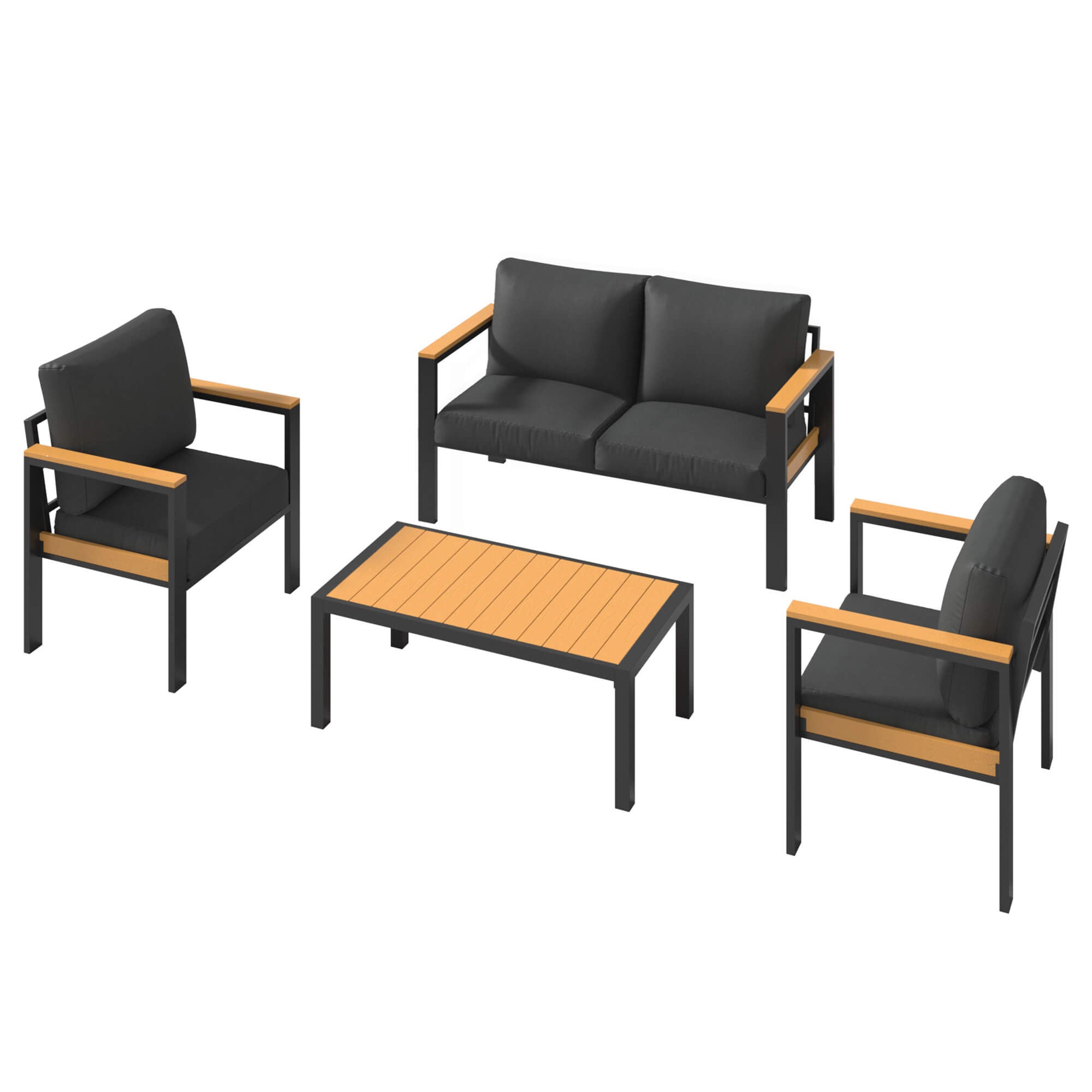 HOMREST 4 Piece Patio Furniture Set, Metal Patio Conversation Set with Coffee Table, All-Weather Outdoor Furniture, Black