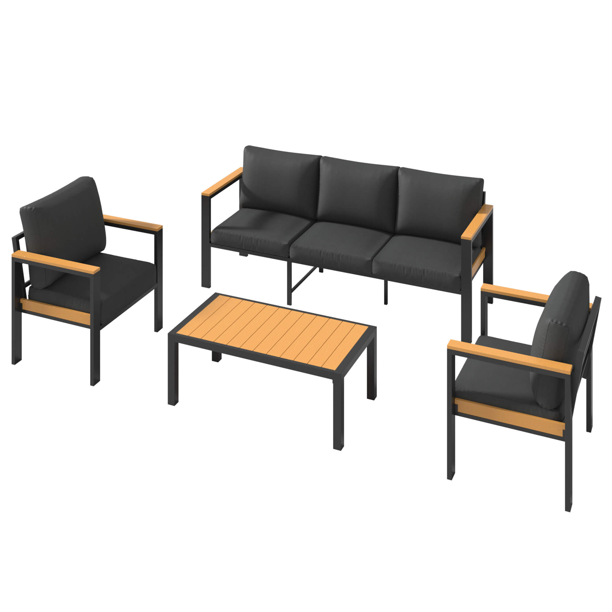 HOMREST 5 Piece Patio Furniture Set, Metal Patio Conversation Set with Coffee Table, All-Weather Outdoor Furniture, Black