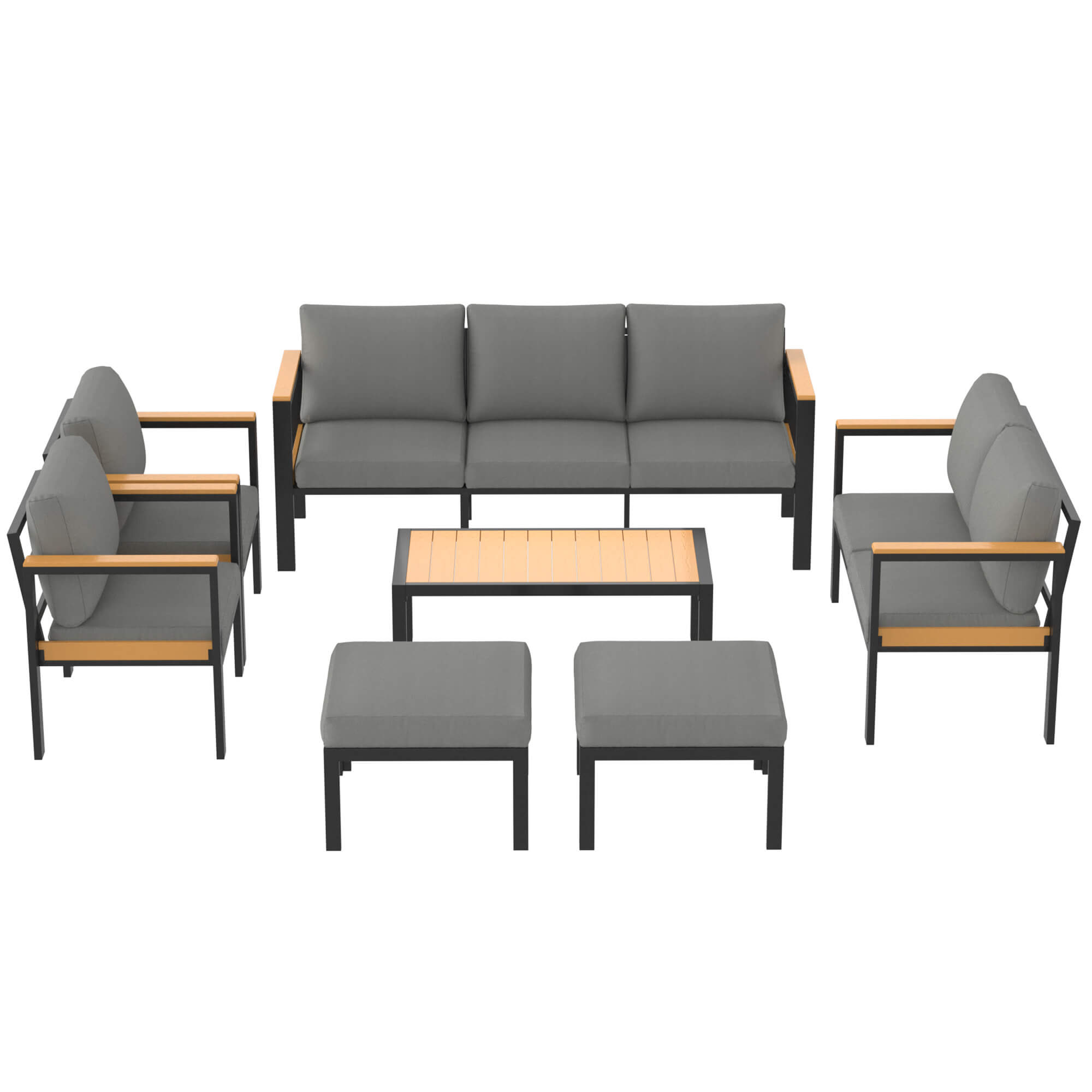 HOMREST 7 Piece Patio Furniture Set, Metal Patio Conversation Set with Coffee Table, All-Weather Outdoor Furniture, Gray