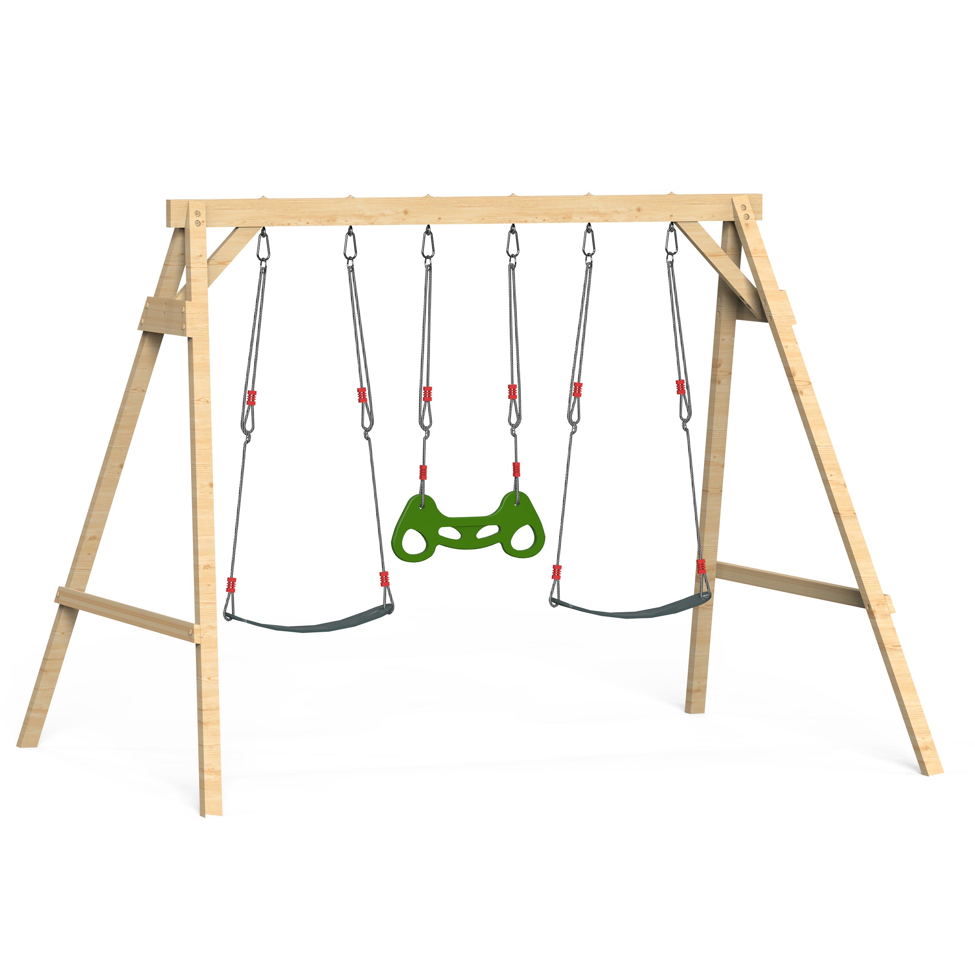 Homrest Wooden Swing Sets for Backyard with 2 Belt Swings and Trapeze Bar, Outdoor Playset for Kids, Backyard Discovery Wooden Swing Set