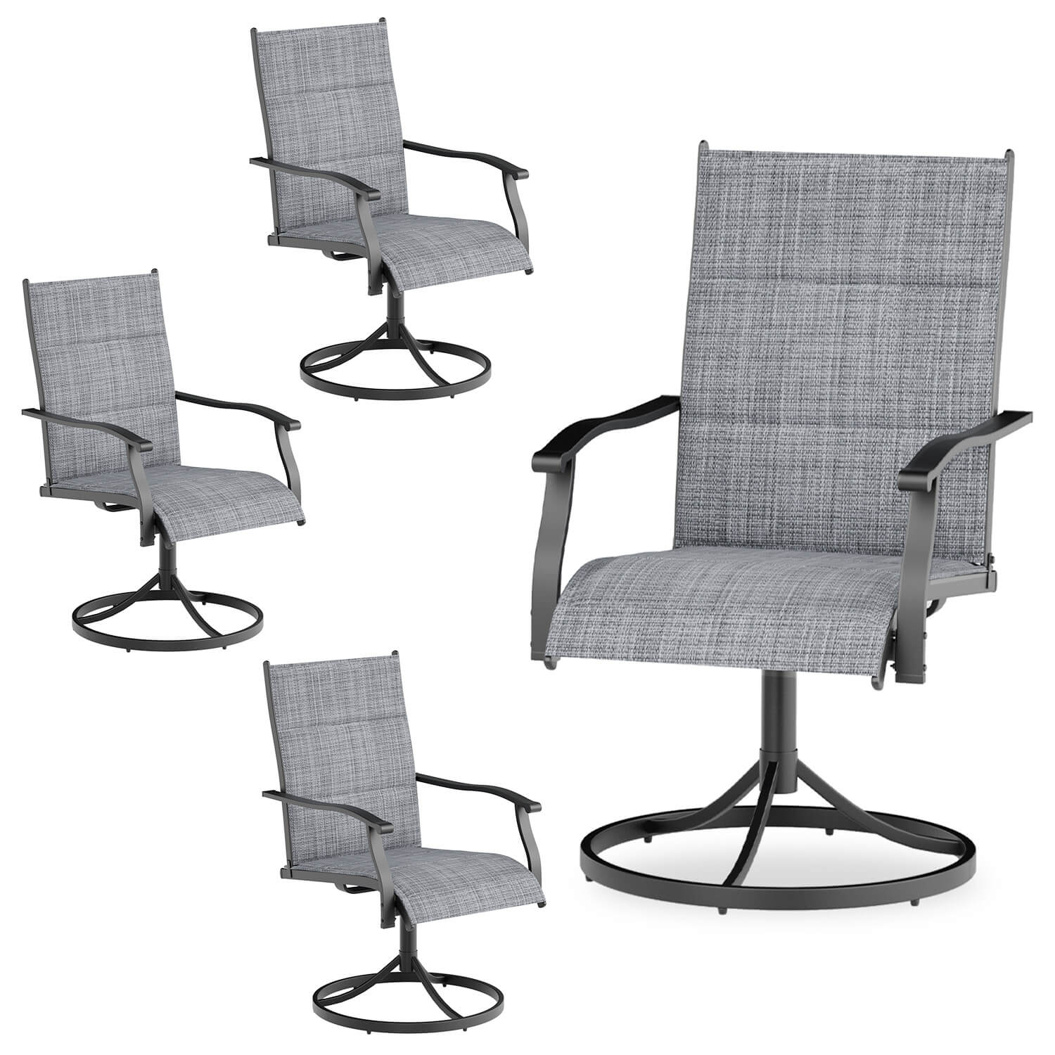 HOMREST Patio Swivel Chairs Set of 4, 360¡ã Swivel, 15¡ã Rocking, Outdoor Dining Chairs with Padded All Weather Quick-Drying Textilene High Back & Metal Frame, Grey