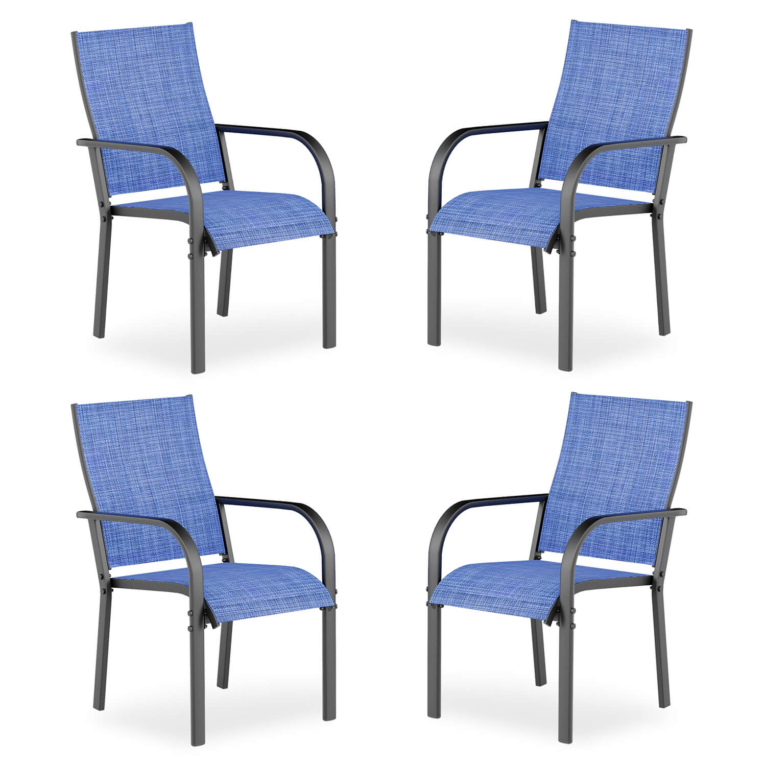 HOMREST Patio Chairs Set of 4, 330 LBS Capacity, 17.83" Widened Outdoor Dining Chairs with All Weather Quick-Drying Textilene & Metal Frame, Blue