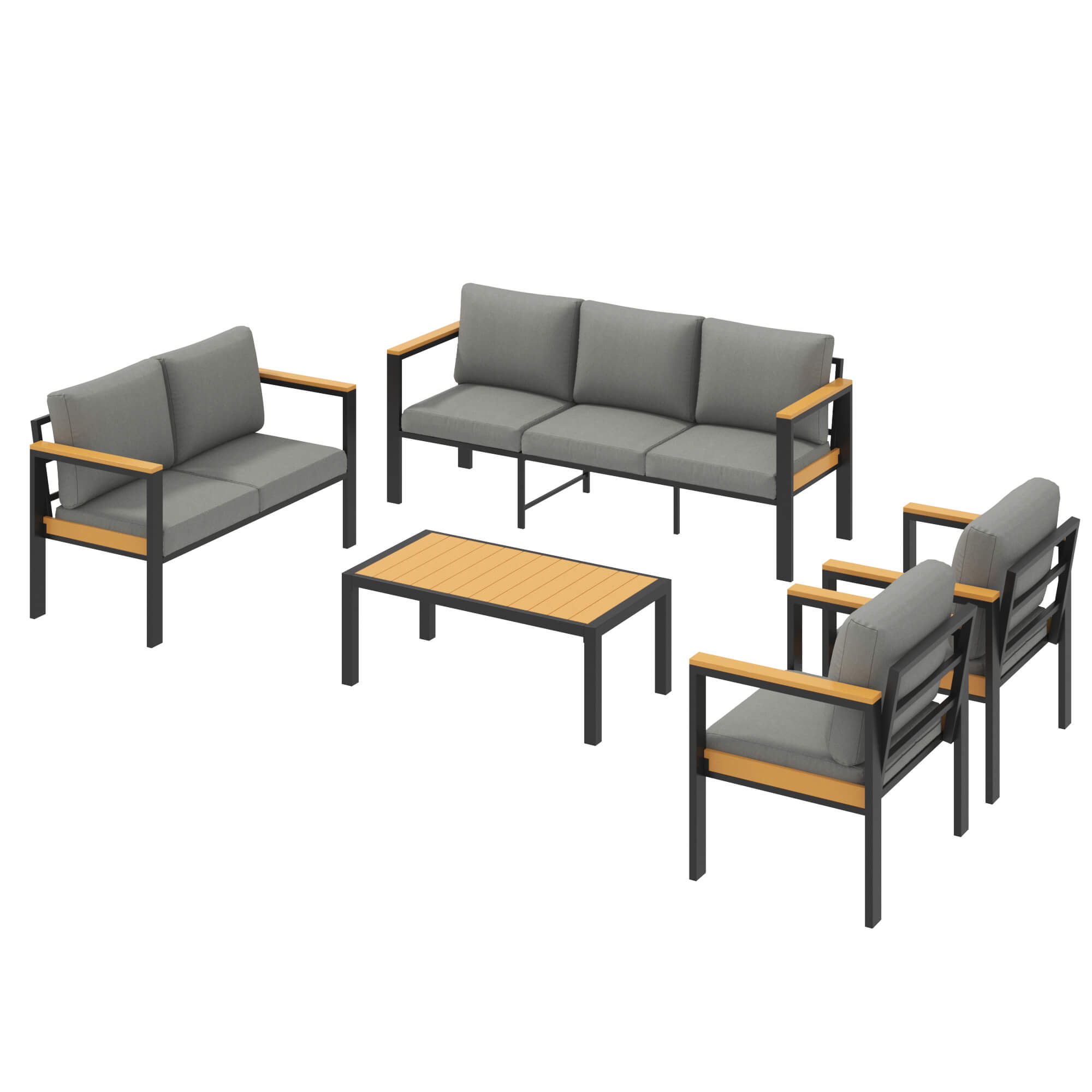 HOMREST 5 Piece Patio Furniture Set, Metal Patio Conversation Set with Coffee Table, All-Weather Outdoor Furniture, Gray