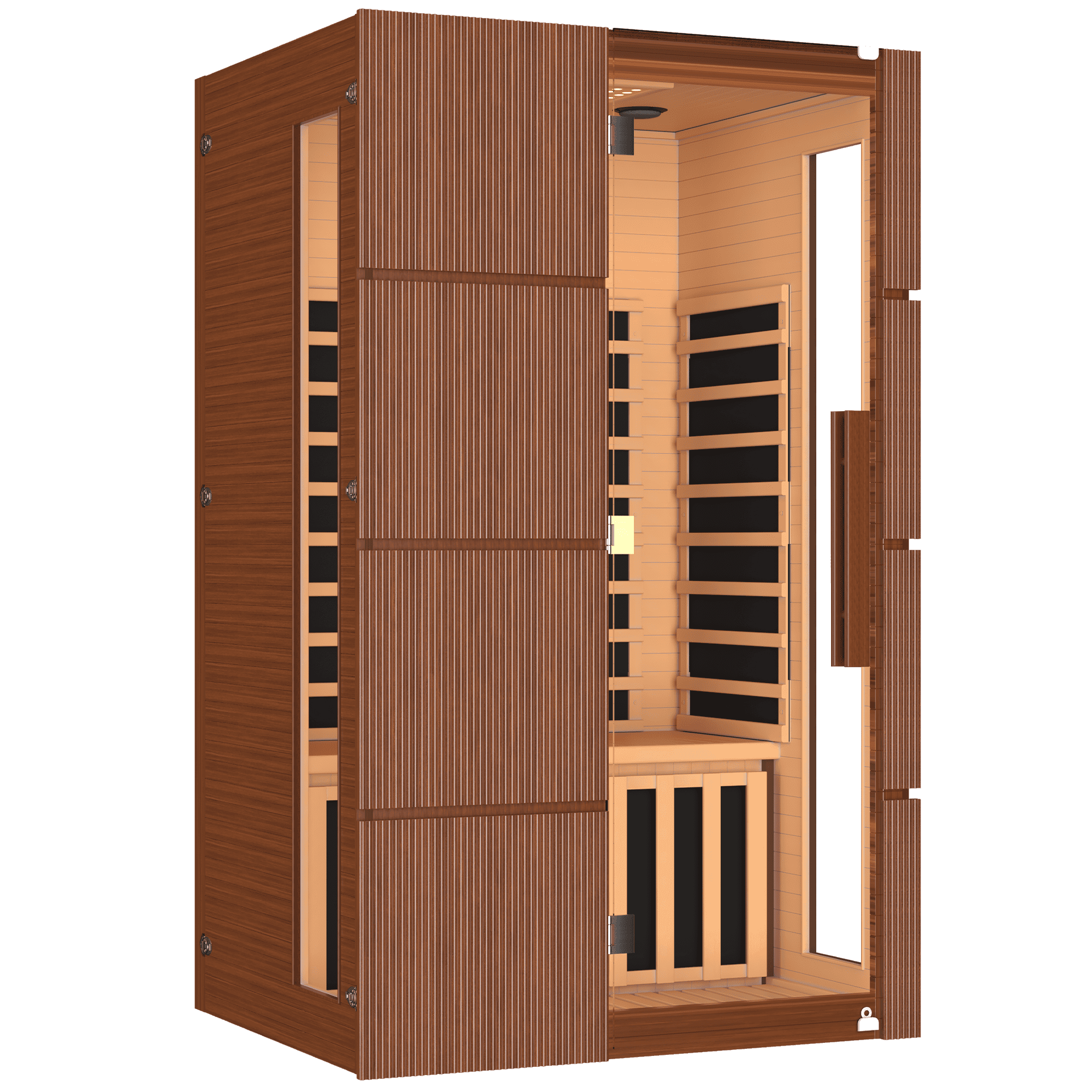 HOMREST 2-Person Indoor Infrared Sauna for Home, Far Infrared Sauna with Red Light Therapy, Chromotherapy Lighting, 6 Carbon Heaters & Bluetooth Speaker, Walnut