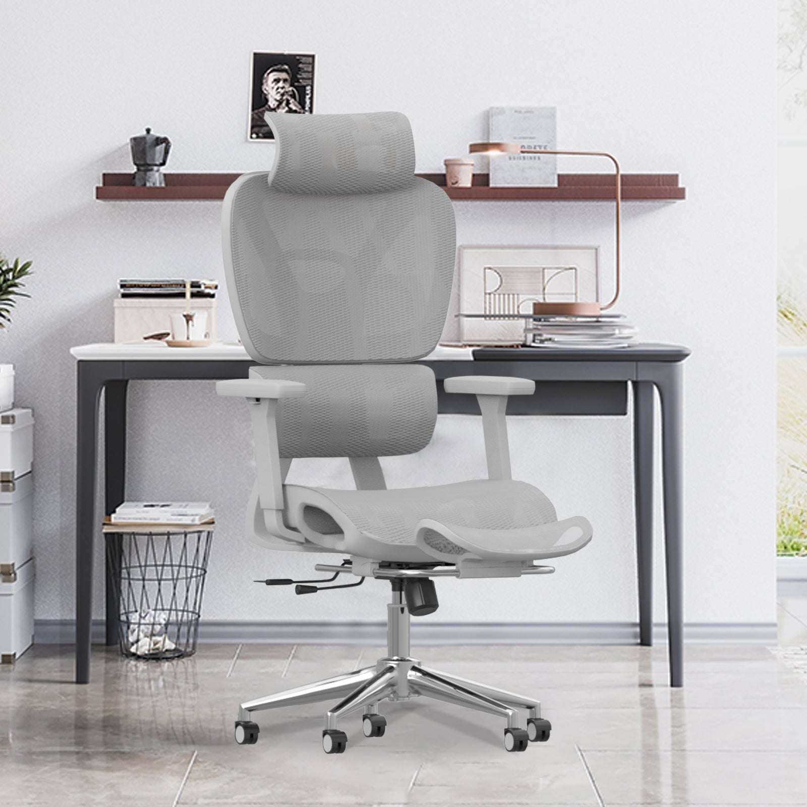 HOMREST Ergonomic Office Chair with 3D Adjustable Headrest & 4D Arms - Gaming Chair,Gray