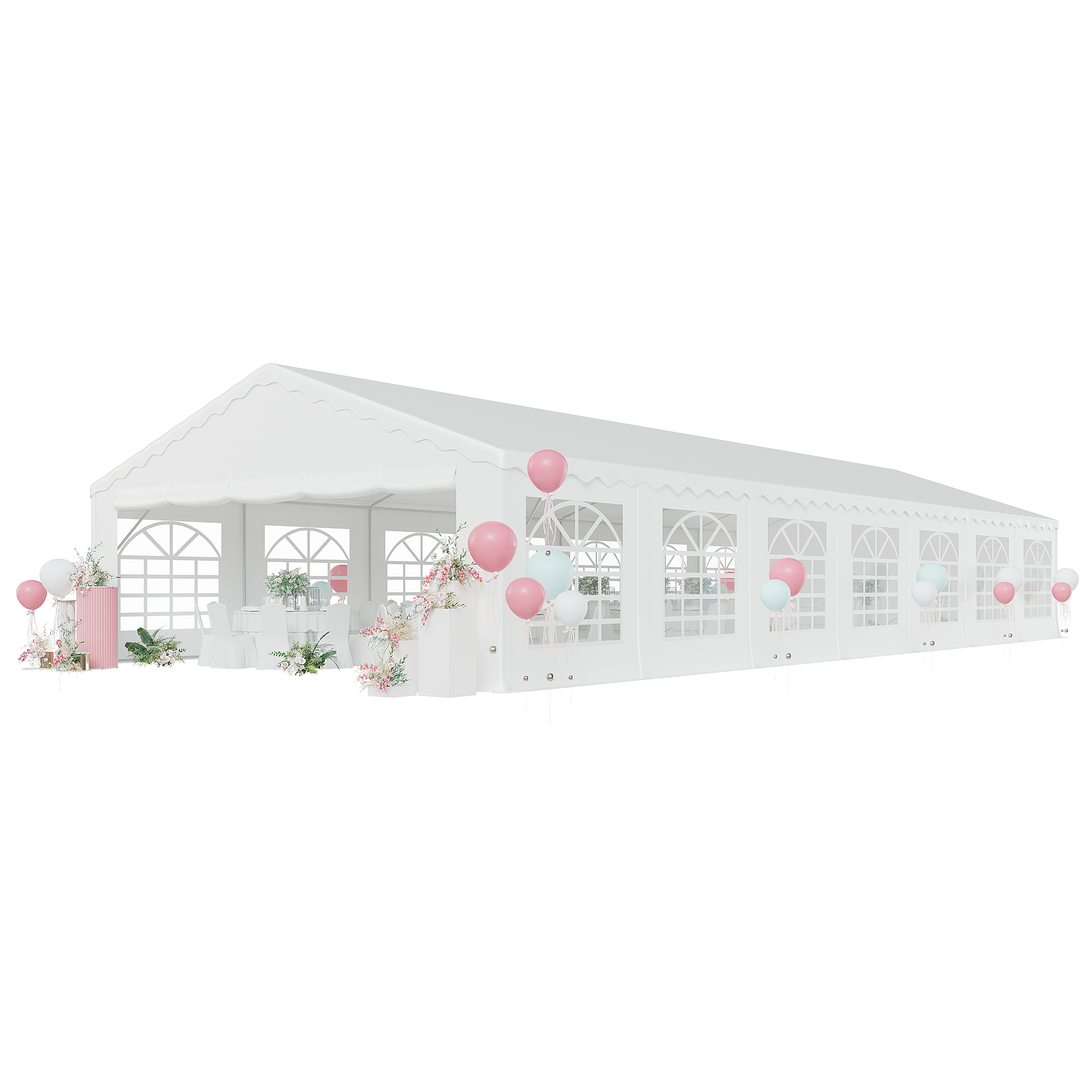 HOMREST 20x50ft Party Tent Outdoor Wedding Tent Heavy Duty Large Canopy Carport With Removable Sidewalls 2 Roll Up Doors 5 Storage Bags White