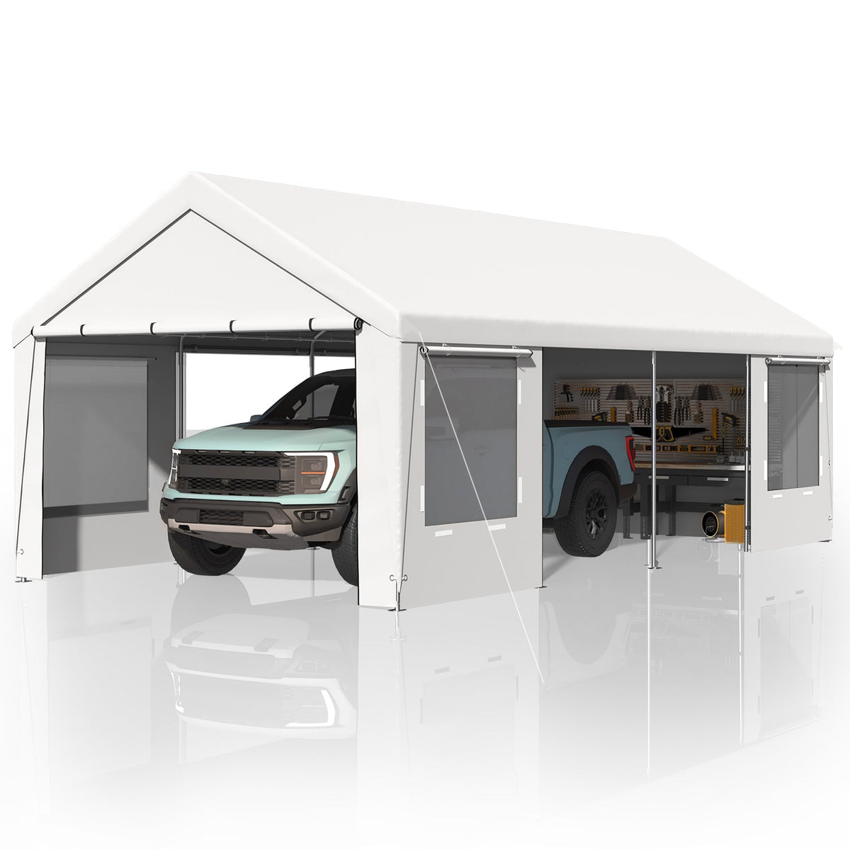 homrest 12' x 24' Heavy Duty Carport£¬Portable Garage with UV Protection & Steel Frame, Car Port with Removable Sidewalls, All-Season Car Canopy for Tractor, Truck, Boat, White