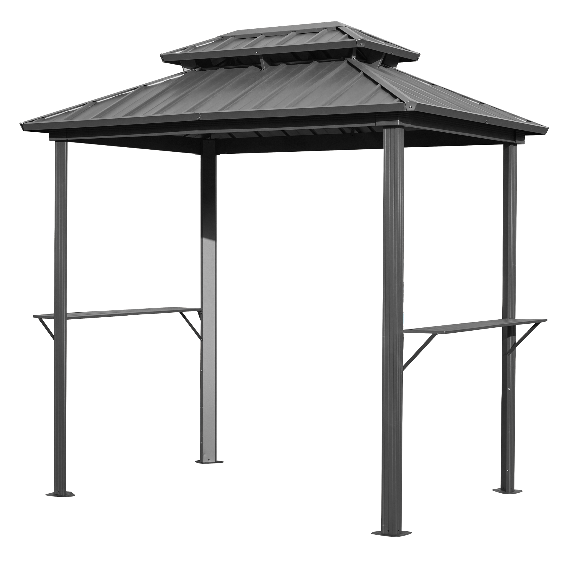 HOMREST 8x6 FT Outdoor Grill Gazebo with Double Steel Roof & Shelves