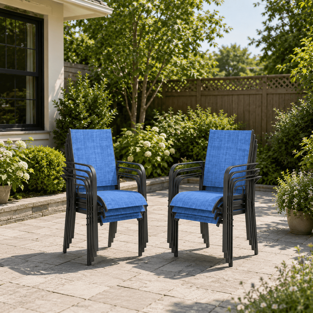 HOMREST 6 Pack Outdoor Dining Chairs, Stackable Patio Chairs with Breathable Textilene & Durable Metal Frame, Blue
