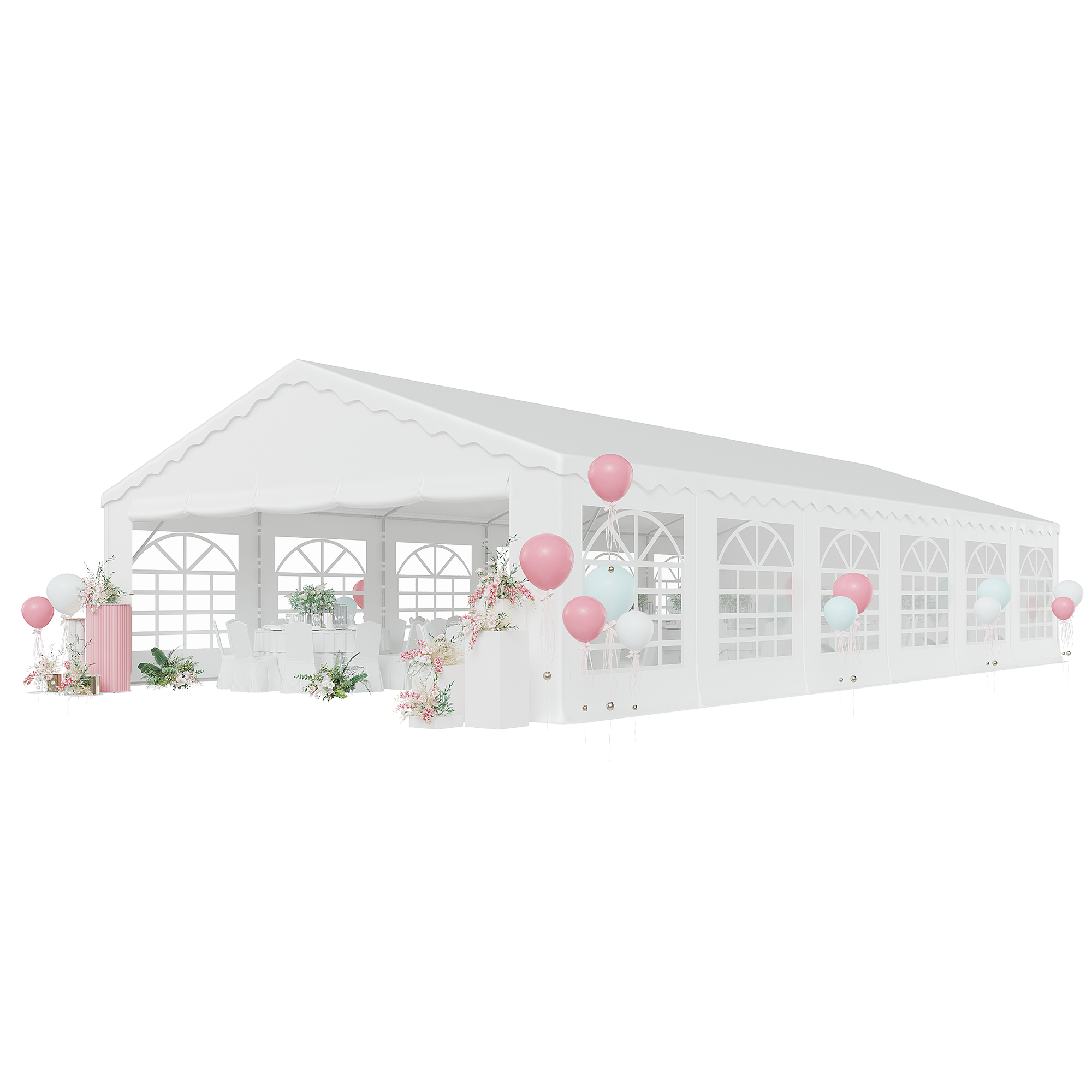 HOMREST 20x40ft Party Tent Outdoor Wedding Tent Heavy Duty Large Canopy Carport With Removable Sidewalls 2 Roll Up Doors 5 Storage Bags White