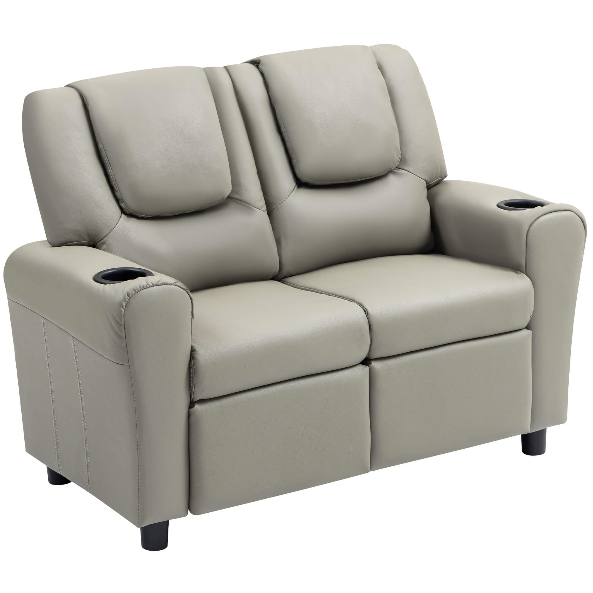 HOMREST Kids Recliner Chair, Double Kids Sofa Chair w/Cup Holder PU Leather, Toddler Loveseat Couch w/Adjustable Footrest & Headres for Boys Girls 3+ Age Group, Grey