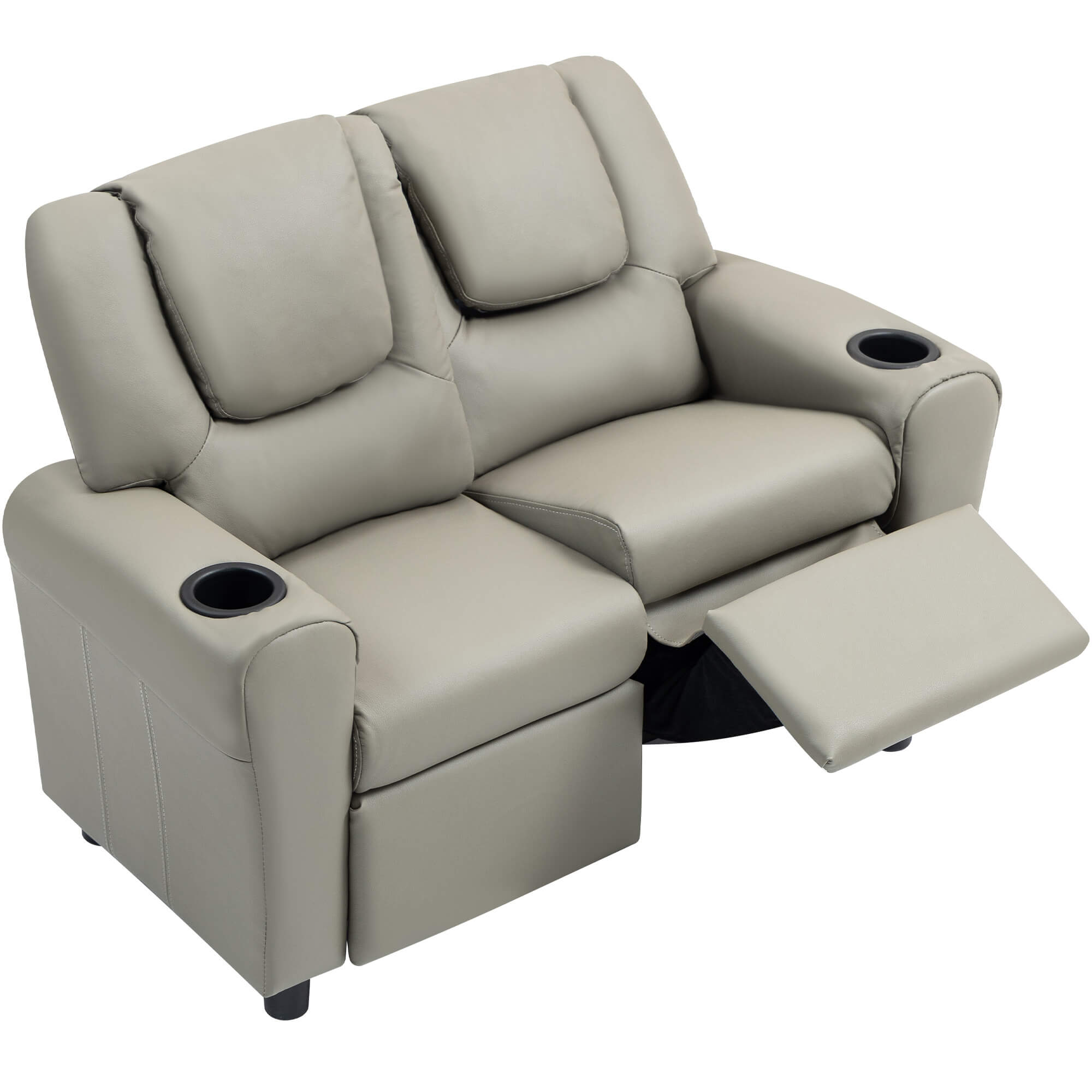 HOMREST Kids Recliner Chair, Double Kids Sofa Chair w/Cup Holder PU Leather, Toddler Loveseat Couch w/Adjustable Footrest & Headres for Boys Girls 3+ Age Group, Grey