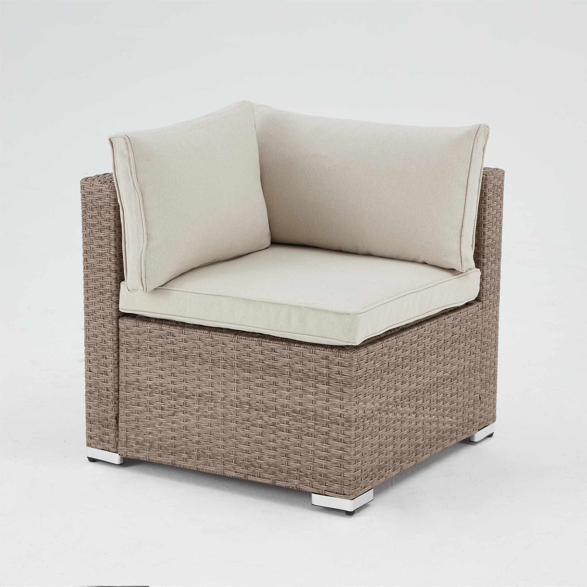 Homrest 7 pieces outdoor rattan sectional sofa set for porch, garden and backyard, light beige