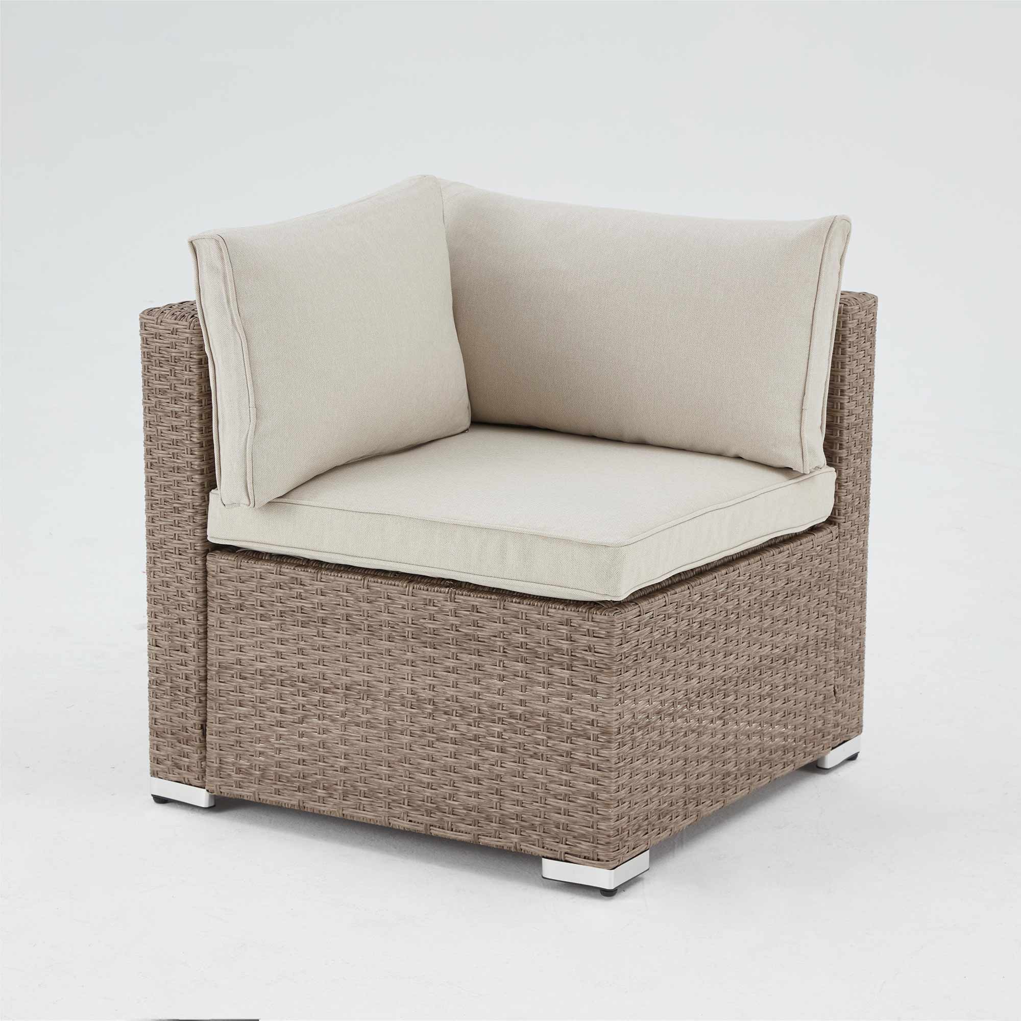 Homrest 7 pieces outdoor rattan sectional sofa set for porch, garden and backyard, light beige