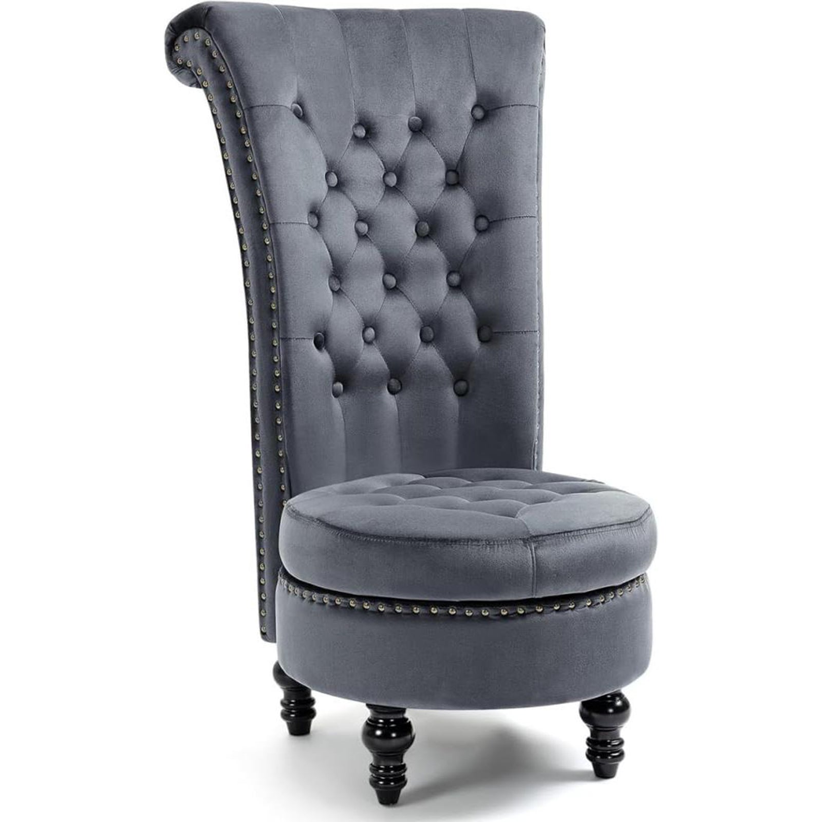 Homrest Throne High-Back Velvet Accent Chair with Storage – Grey