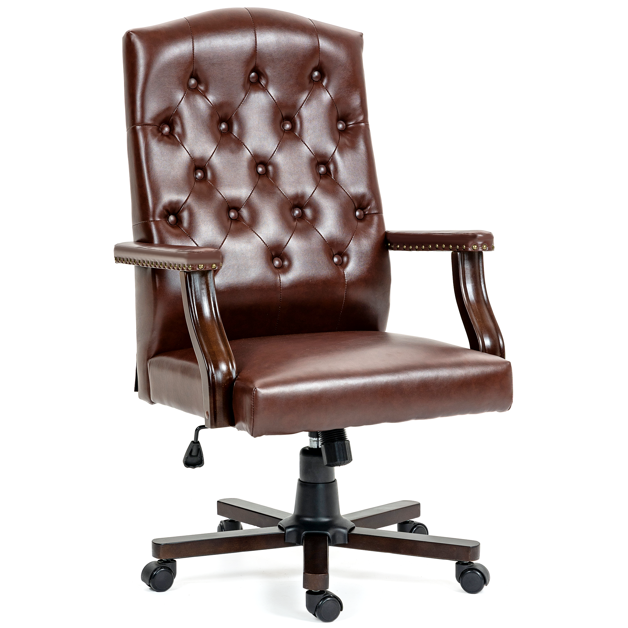 Homrest Executive Wingback Office Chair – Vintage Faux Leather, High-Back Swivel Design – Brown