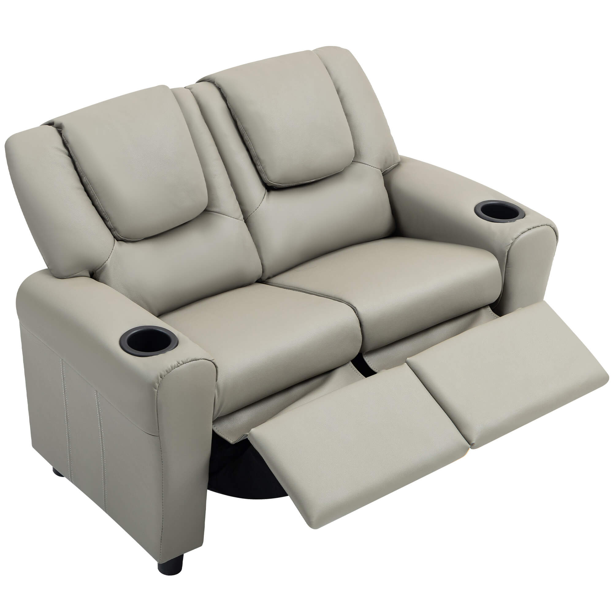 HOMREST Kids Recliner Chair, Double Kids Sofa Chair w/Cup Holder PU Leather, Toddler Loveseat Couch w/Adjustable Footrest & Headres for Boys Girls 3+ Age Group, Grey