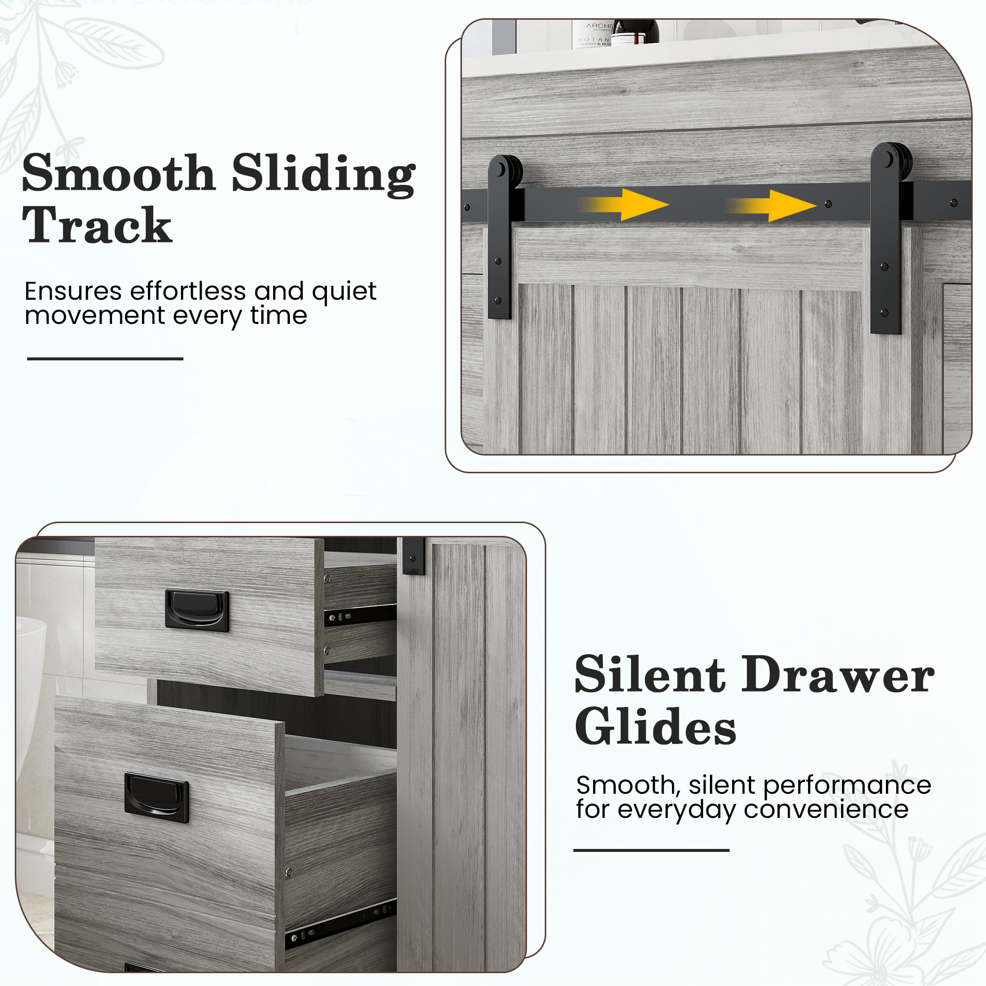 HOMREST 48" Farmhouse Single Bathroom Vanity with Engineered Stone Top, Sliding Barn Door Sink Vanity, Gray