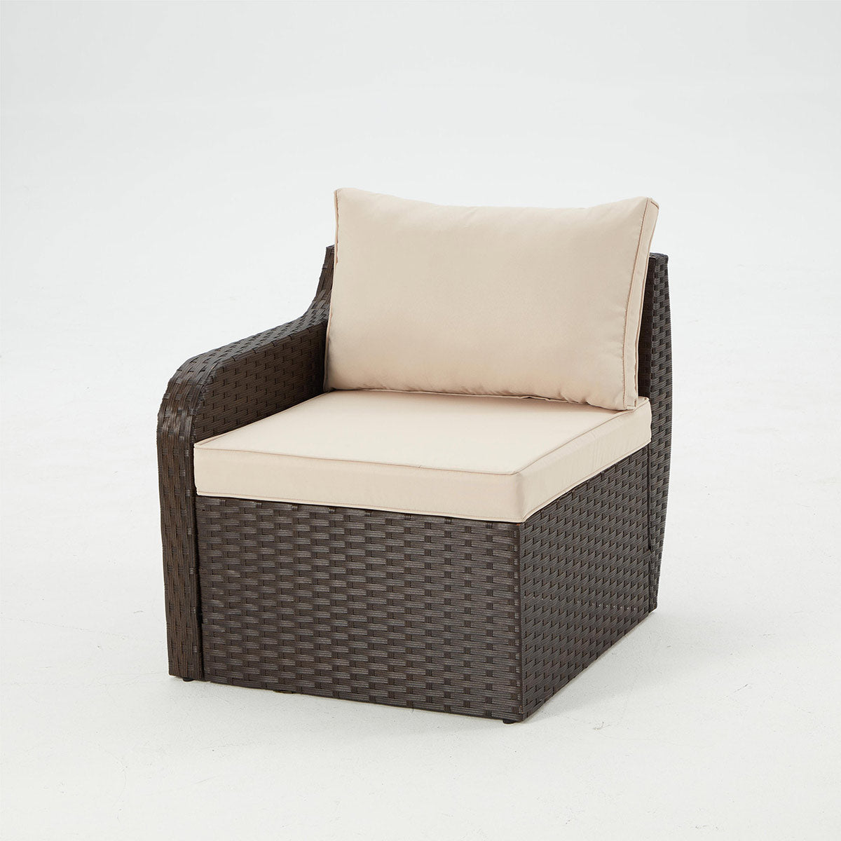 7 Pcs Patio Rattan Sectional Sofa Set w/ Ergonomic Curved Armrest , Khaki Cushion & Glass Table