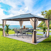 Homrest 10' x 12' Patio Hardtop Gazebo Aluminum Frame Gazebos with Netting & Curtain, Outdoor Polycarbonate Gazebo For Garden, Patio, Lawns