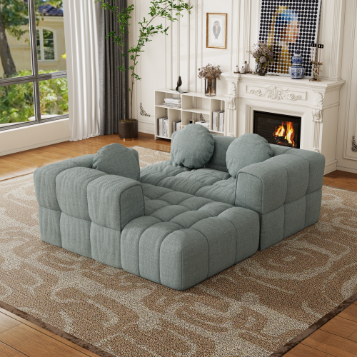 HOMREST Fully compressed modular 103" L-shaped combination living room sofa set, Blue Gray(Right side recliner)