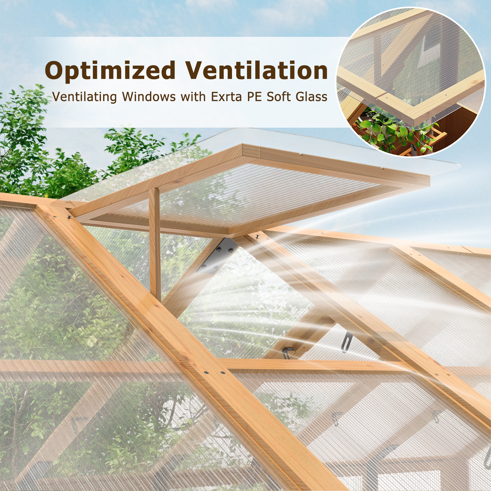 HOMREST 8x12 FT Wooden Greenhouse for Outdoors, Large Walk-in Greenhouse Kit with 4mm Polycarbonate Panels, Adjustable Roof Vent, Lockable Door, Outdoor Greenhouse for Backyard Garden