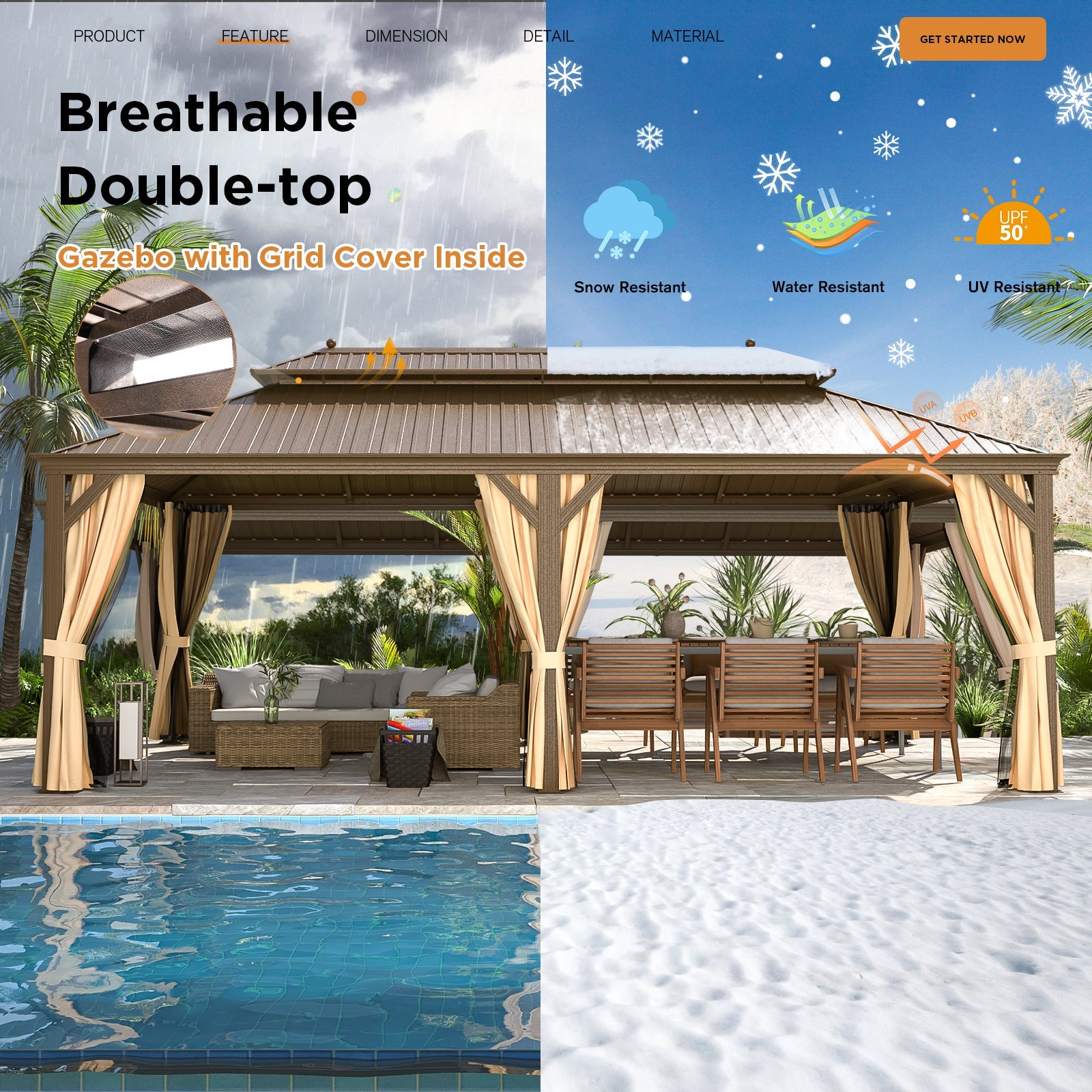 HOMREST 14X22 Hardtop Privacy Carport with Insect Screen