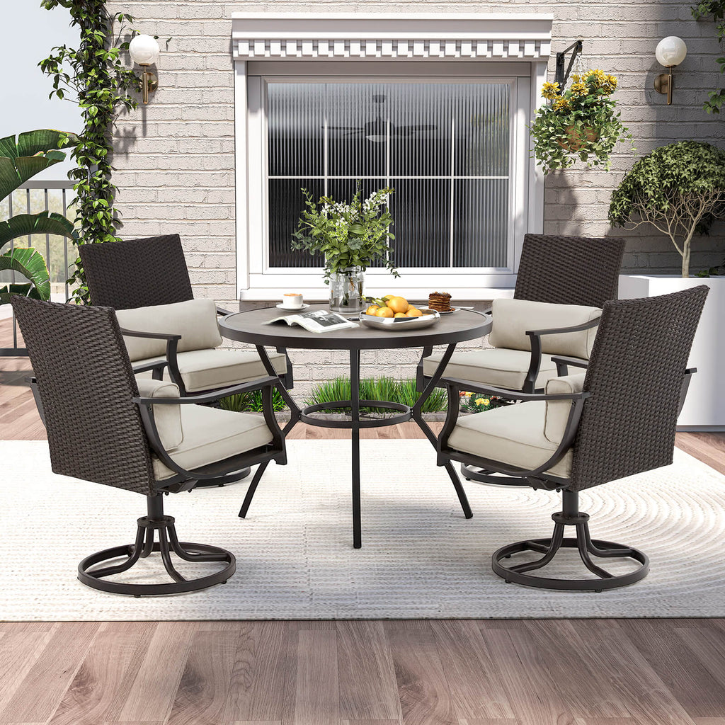 HOMREST 5-Piece Patio Dining Set, 4 Swivel Chairs & Large Round Table for Backyard, Deck, Patio