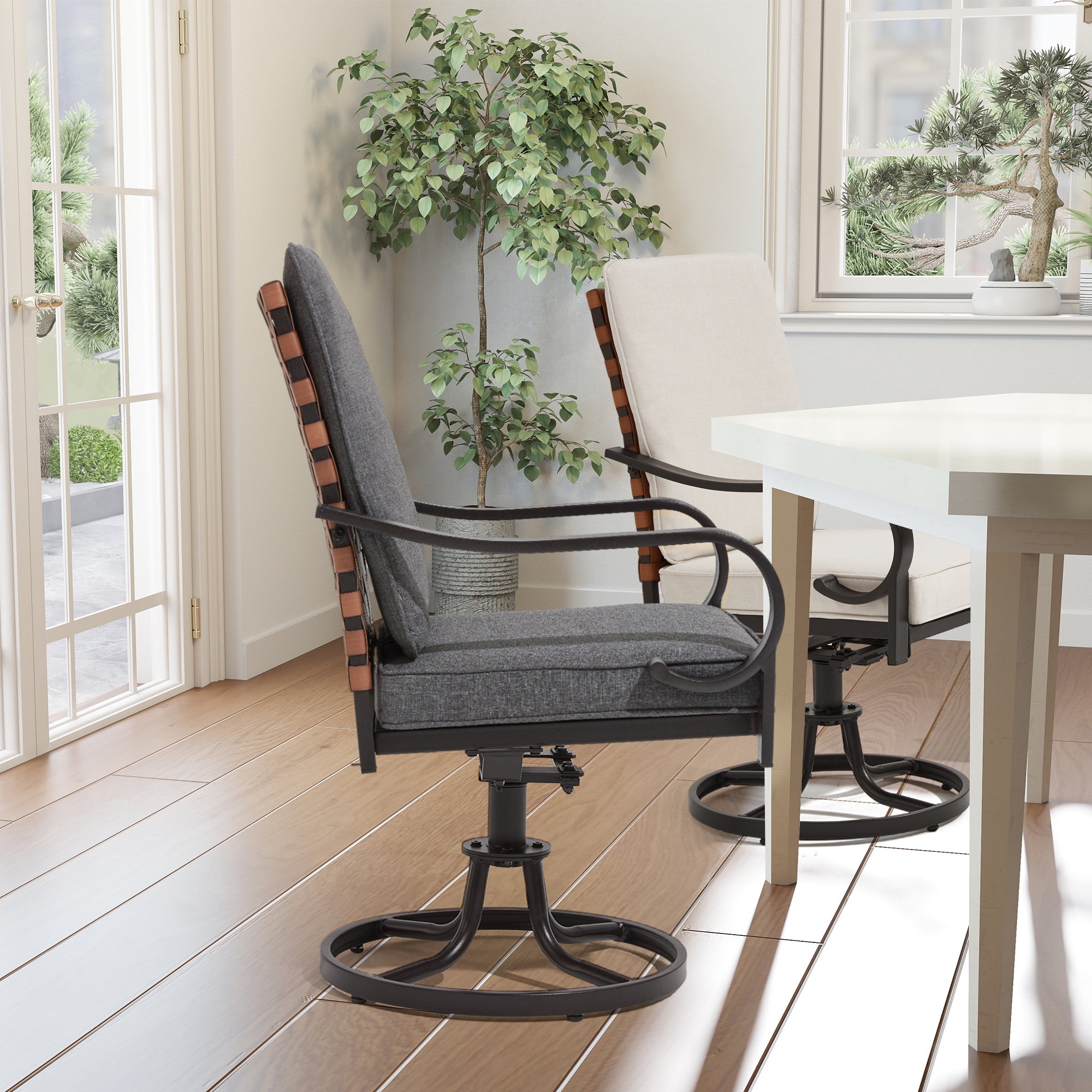 HOMREST Swivel Patio Chairs Set of 2, Heavy Duty Outdoor Dining Chairs, Gray