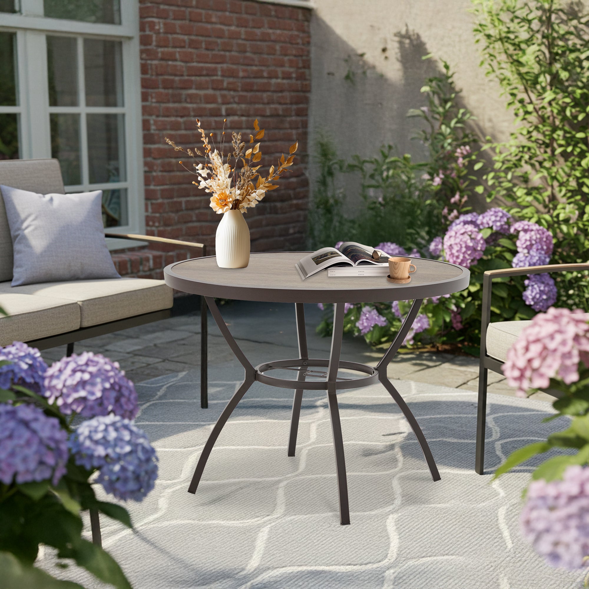 Homrest  38 Inch Outdoor Metal Dining Table with Adjustable Umbrella Hole