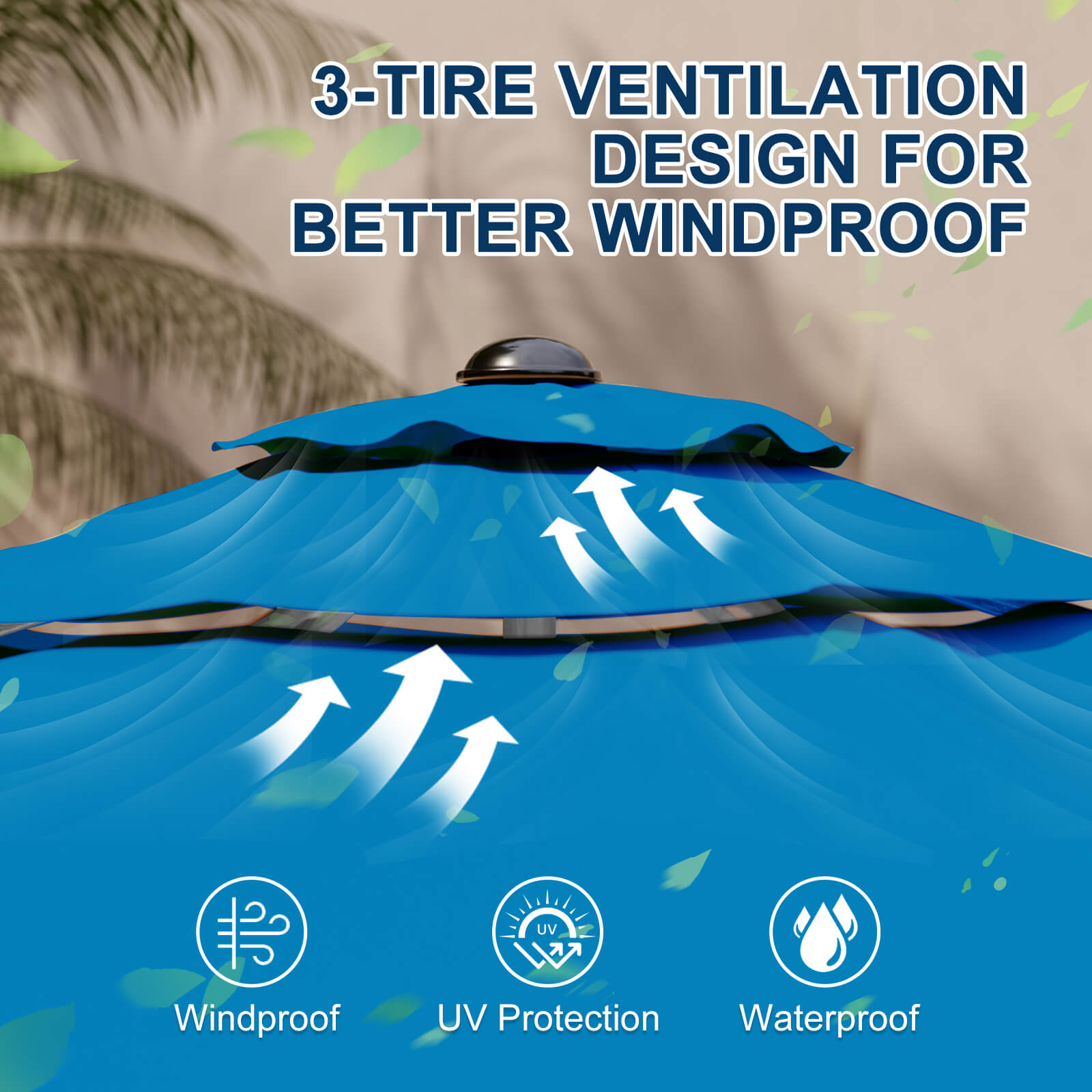 Homrest 9FT 3-Tier Aluminum Patio Umbrella, Fade-Resistant with Push Tilt, 8 Sturdy Aluminum Ribs,Royal Blue