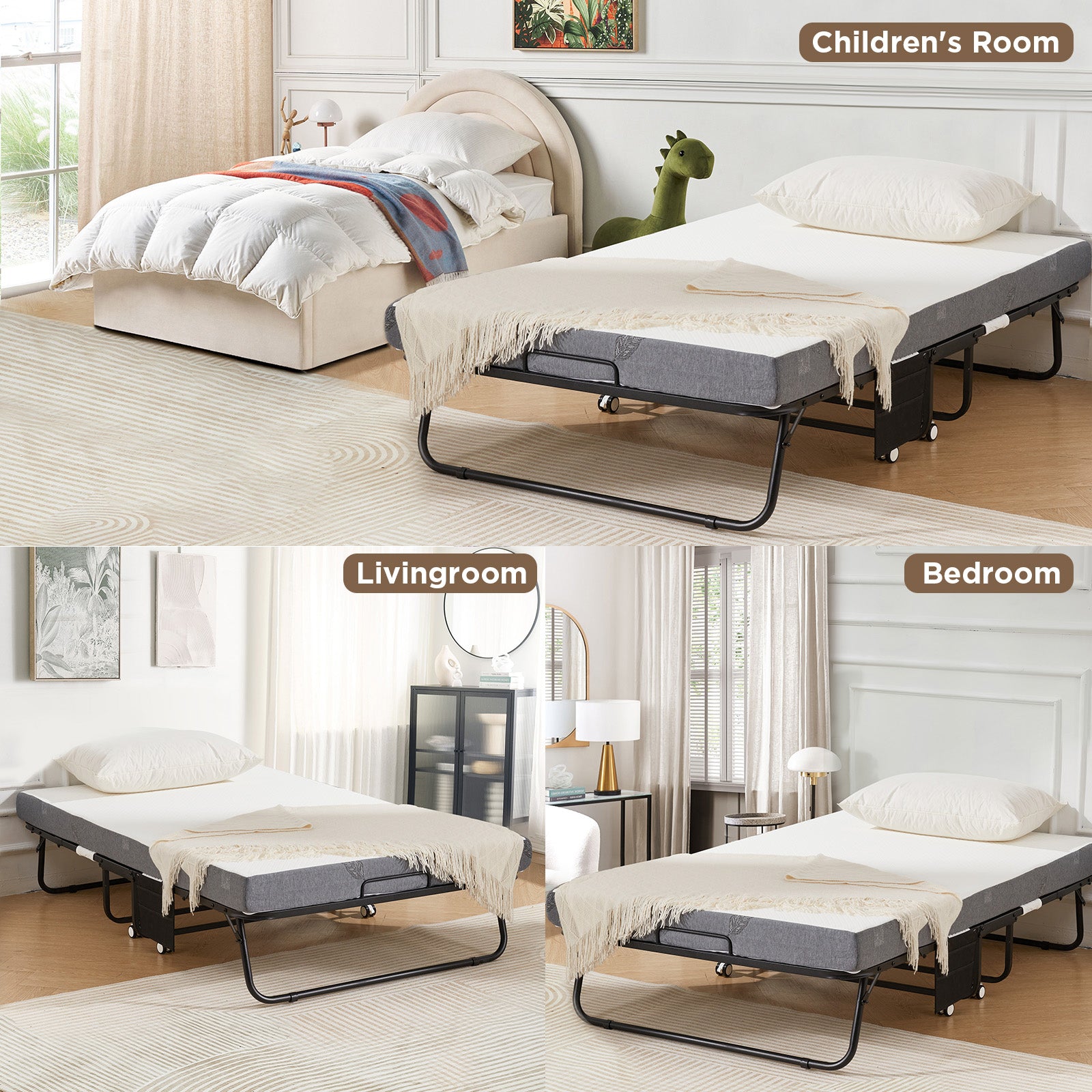 HOMREST 75"x 38" Folding Bed with Mattress, Twin Size Portable Rollaway Guest Bed for Adults