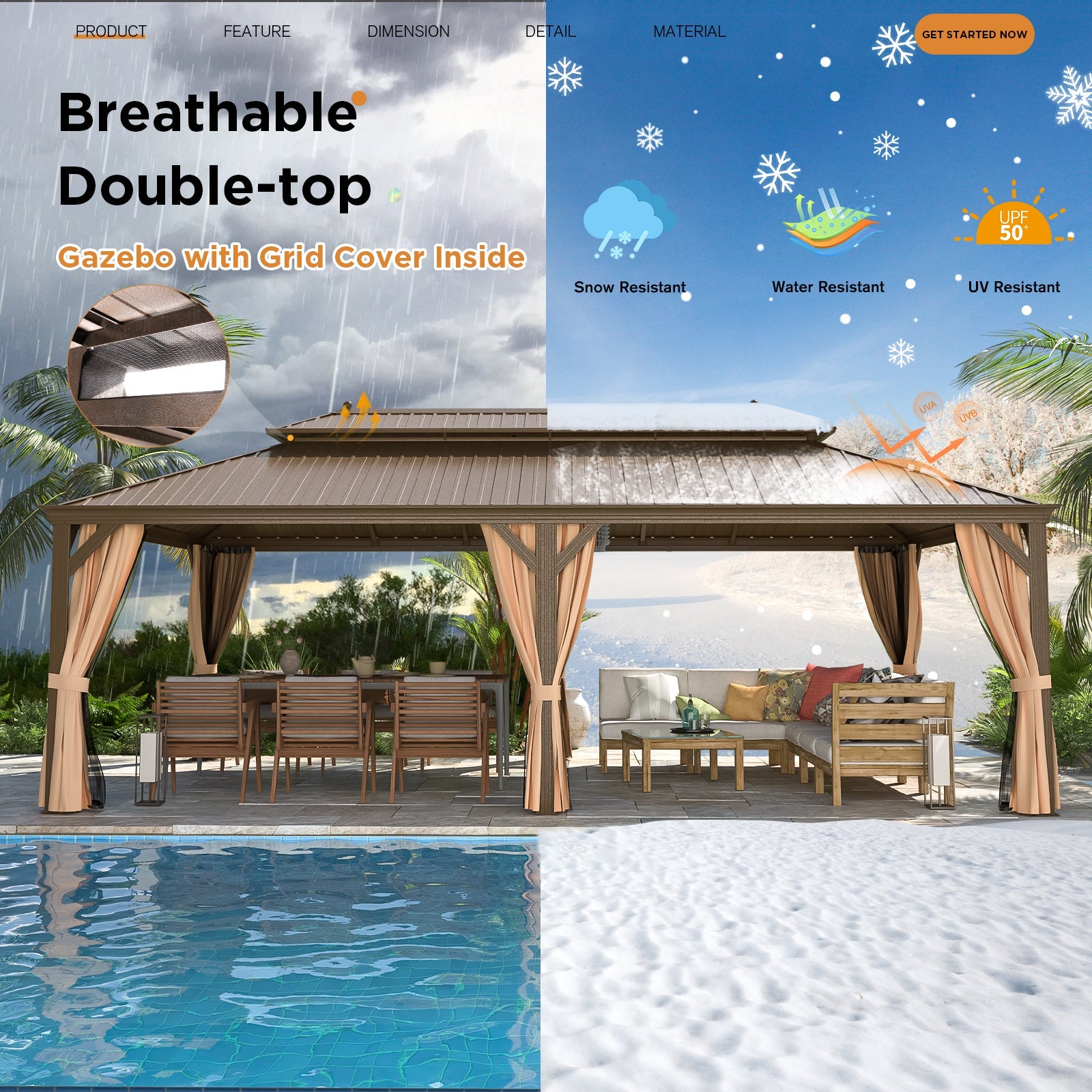 HOMREST 14X24 Hardtop Privacy Gazebo with Insect Screen