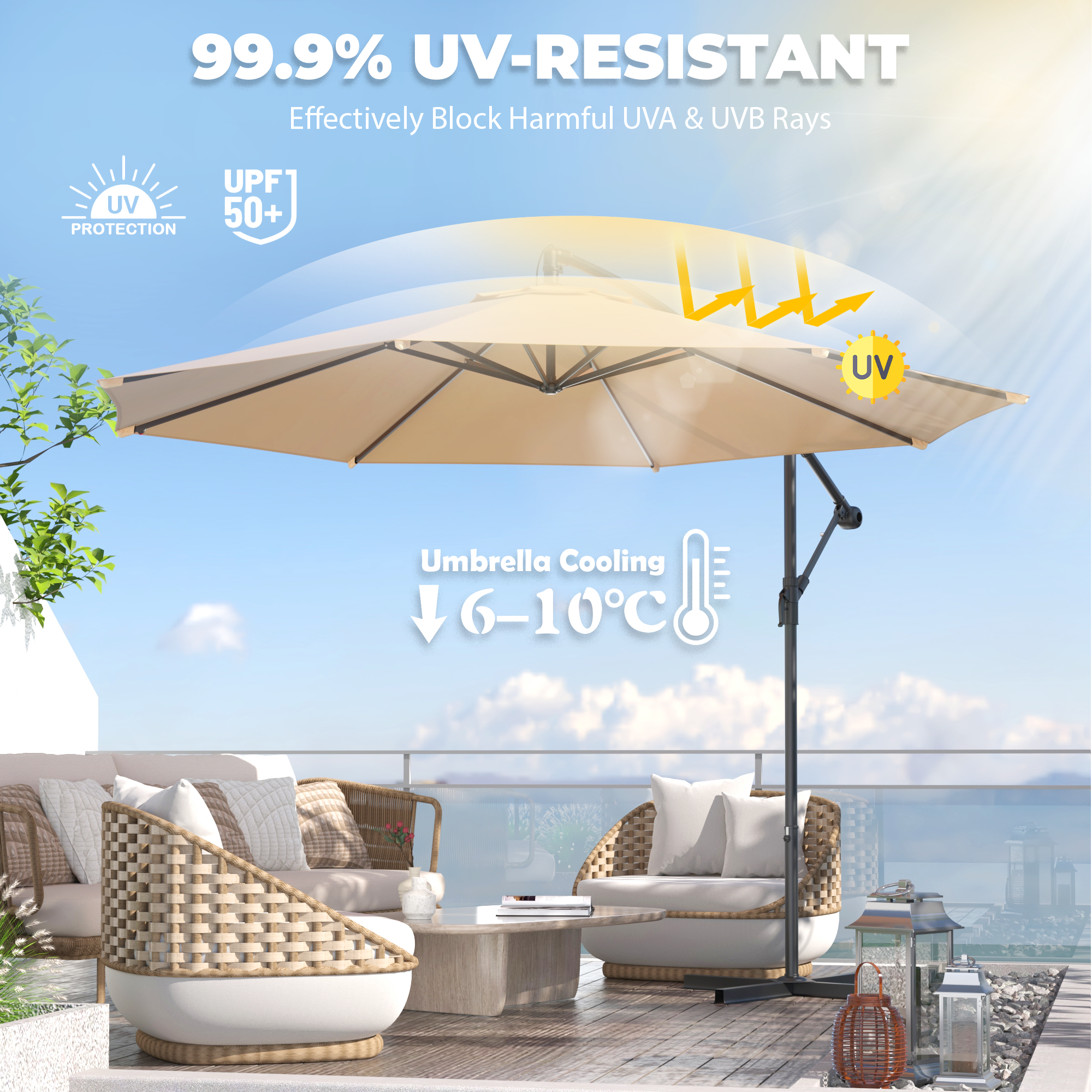 Homrest 10ft Offset Patio Umbrella