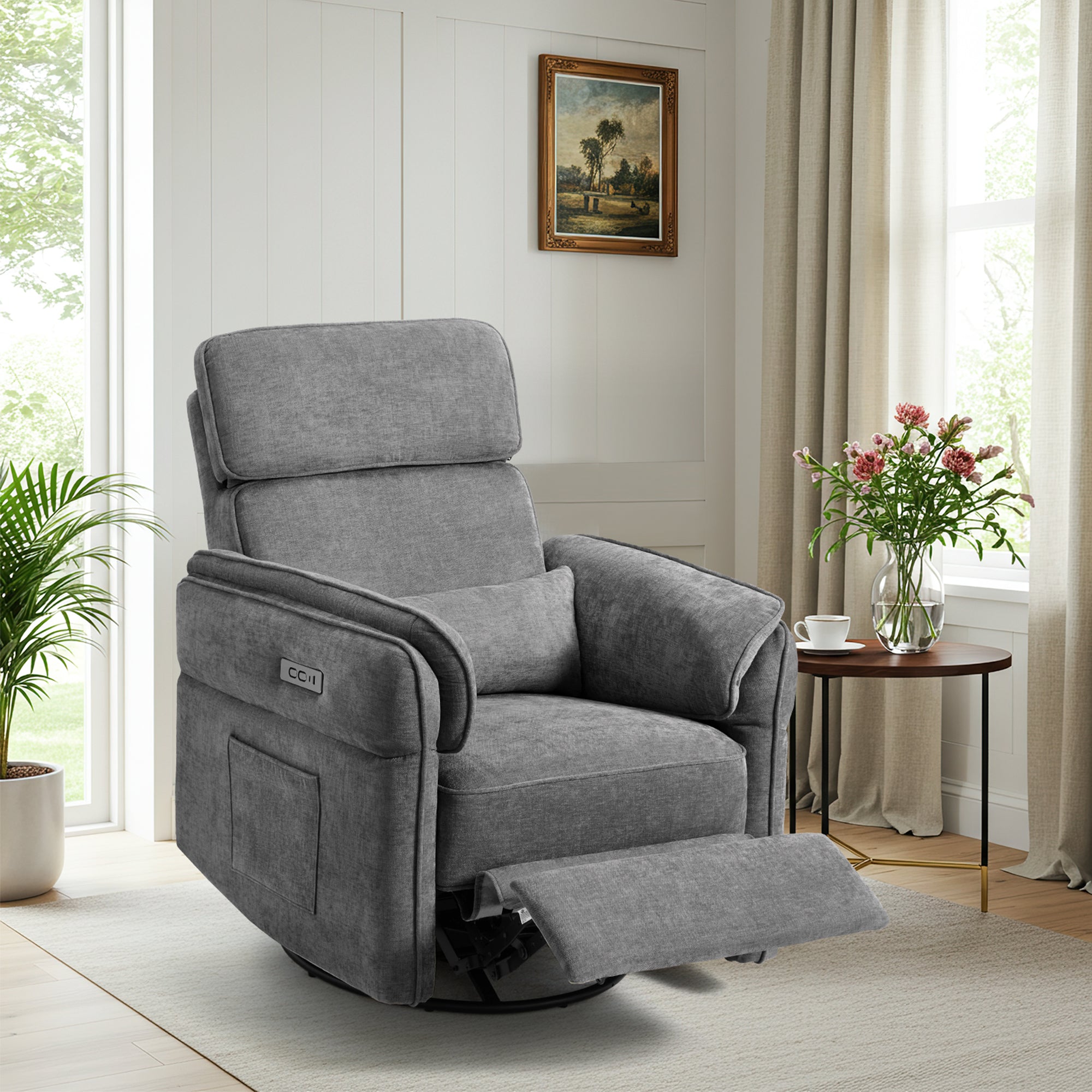 HOMREST Power Swivel Rocking Recliner Chair with Adjustable Headrest and Armrests for Living Room, Nursery, Gray