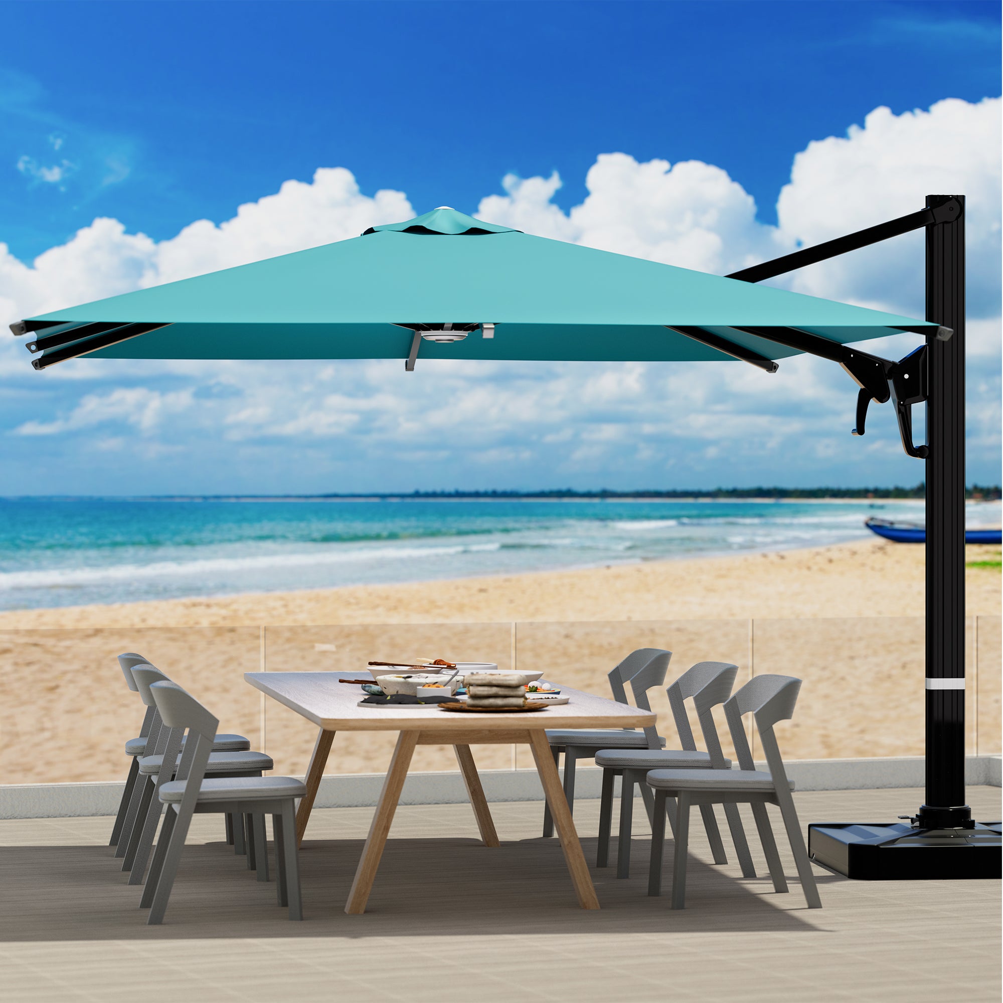 blue rectangular patio umbrella 10' x 13' ft. Cantilever The cantilever umbrella provides you with a cool space Ainfox 9FT Outdoor Patio Umbrella