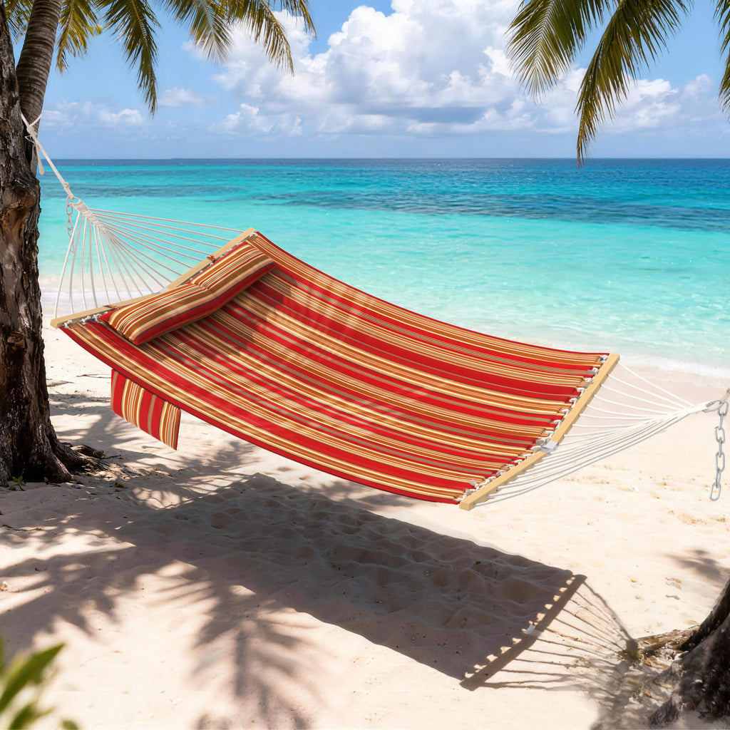 HOMREST Modern Portable Hammock, Outdoor Rope Hammock for Backyard, Beach & Camping, Red Stripes