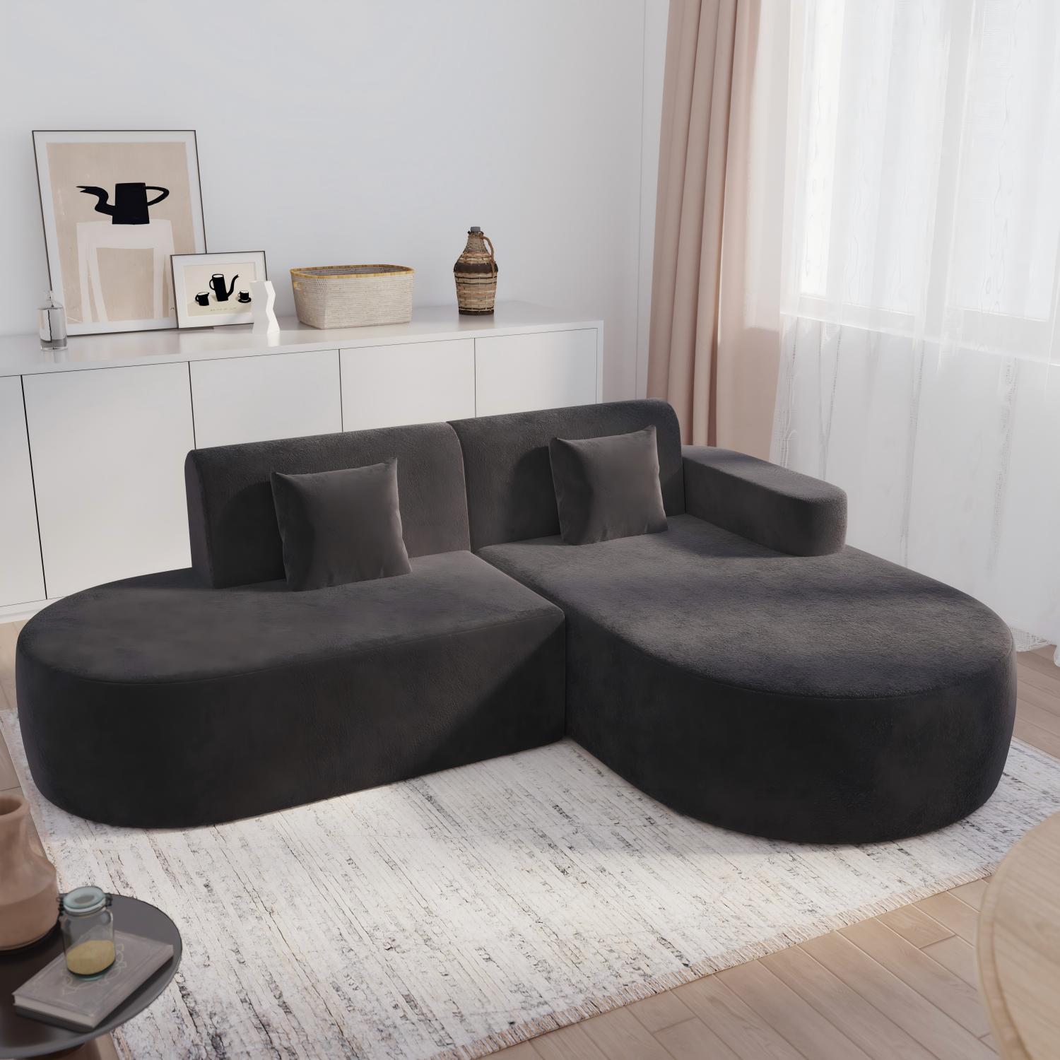 HOMREST Modern L-Shape Sectional Sofa with Chaise Lounge,Boneless L Shape Sofa with Deep Seat, Black
