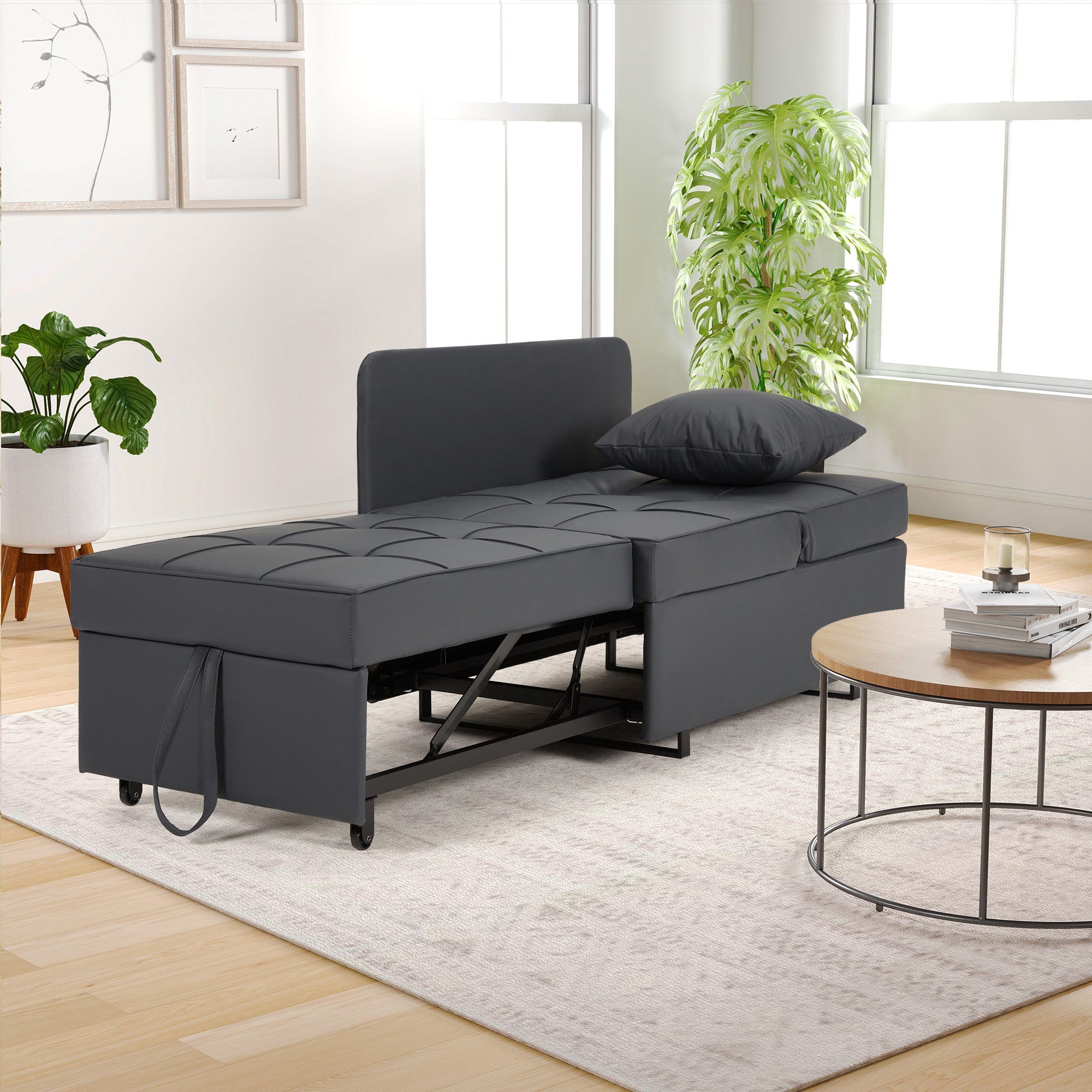 HOMREST 3 IN 1 Futon Sofa Bed Convertible Recliner Lounge with Reclining Backrest, Gray