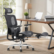 HOMREST Ergonomic Office Chair with 3-Zone Dynamic Lumbar Support, Big and Tall Mesh Office Chair with Footrest, Adjustable Seat Depth,4D Headrest,6D Armrests, Swivel Executive Chair for Home Office,Black