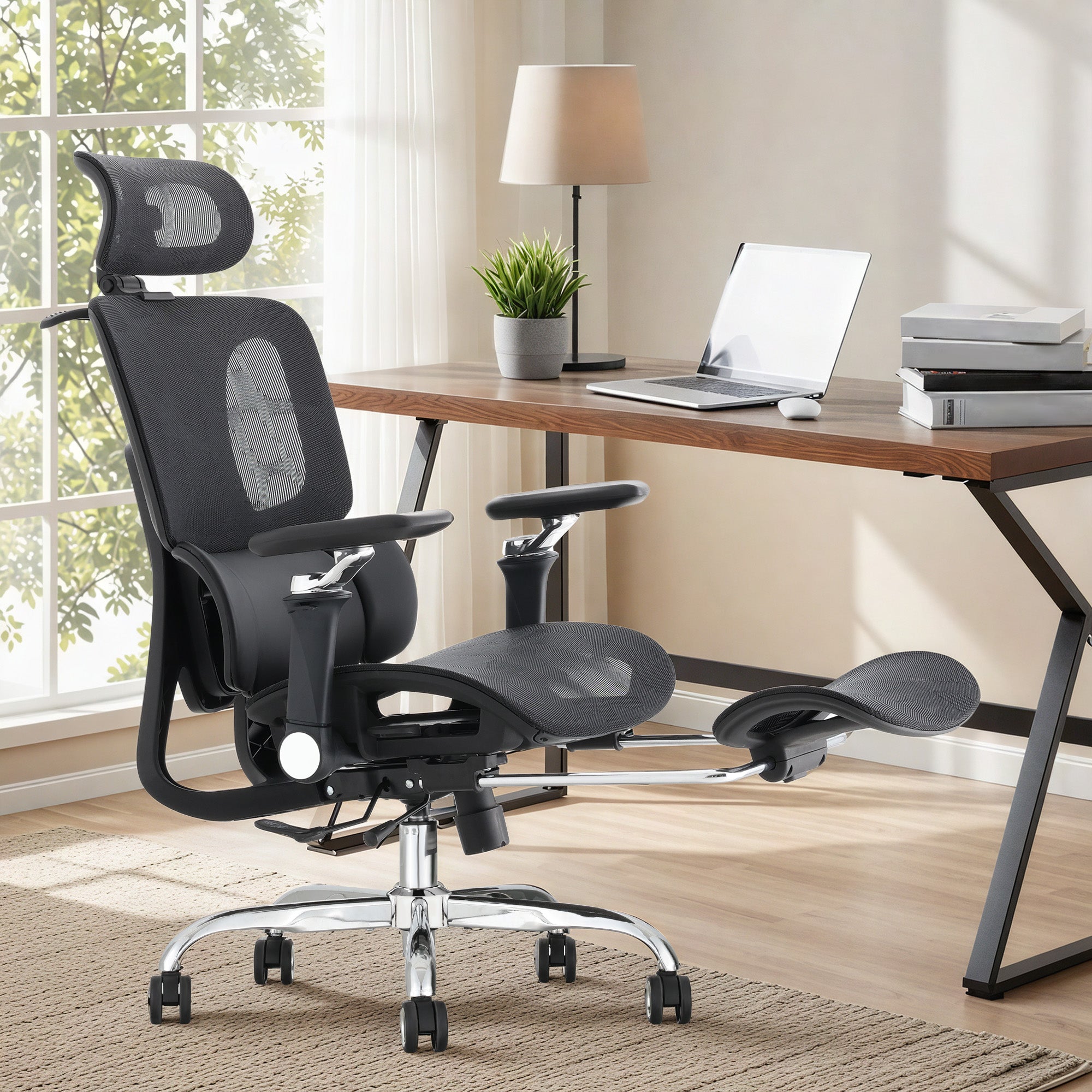 HOMREST Ergonomic Office Chair with 3-Zone Dynamic Lumbar Support, Big and Tall Mesh Office Chair with Footrest, Adjustable Seat Depth,4D Headrest,6D Armrests, Swivel Executive Chair for Home Office,Black