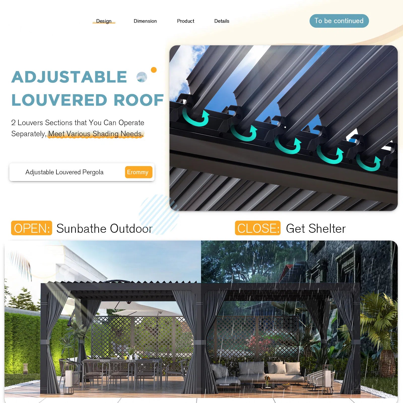 HOMREST Louvered Pergola 12x24 with Aluminum Frame, Gray-Black