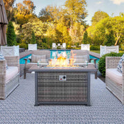 44 in Propane Fire Pit with Aluminum Table Top and Glass Wind Guard, Dark Gray