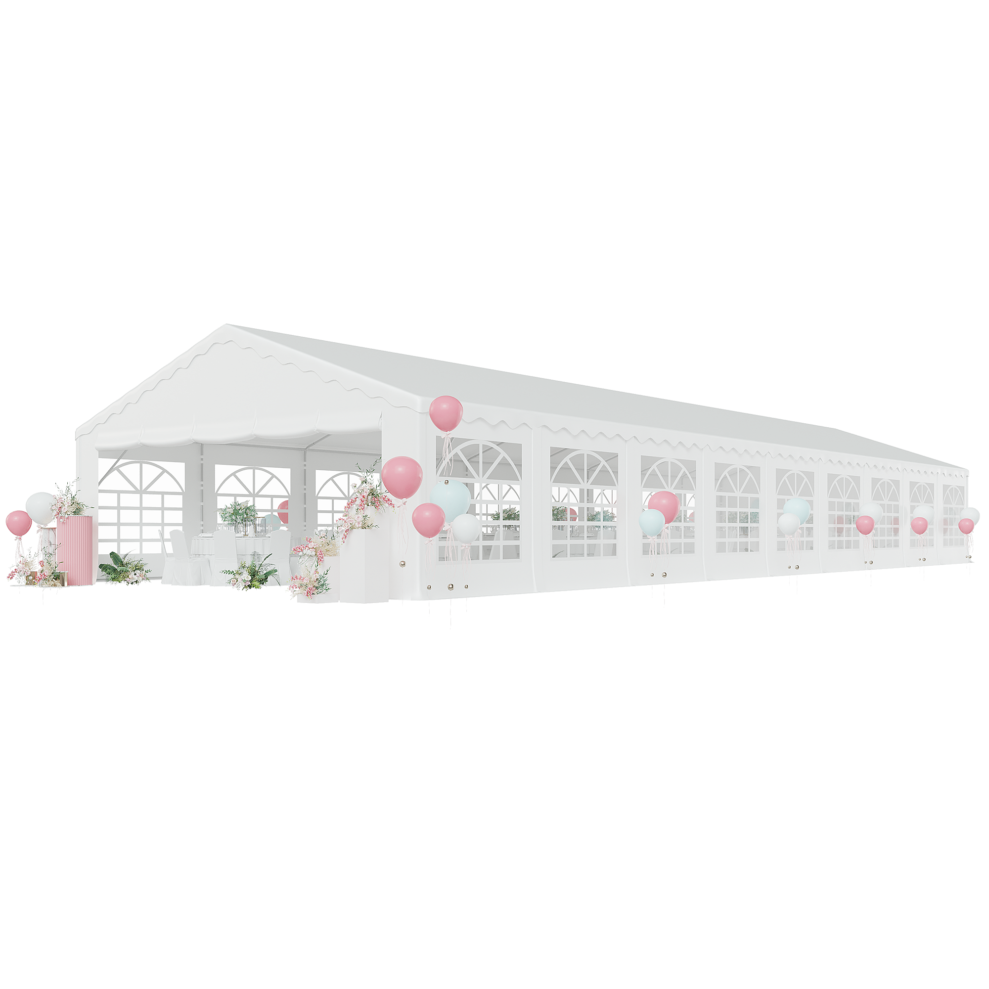 HOMREST 20x60ft Party Tent Outdoor Wedding Tent Heavy Duty Large Canopy Carport With Removable Sidewalls 2 Roll Up Doors 6 Storage Bags White