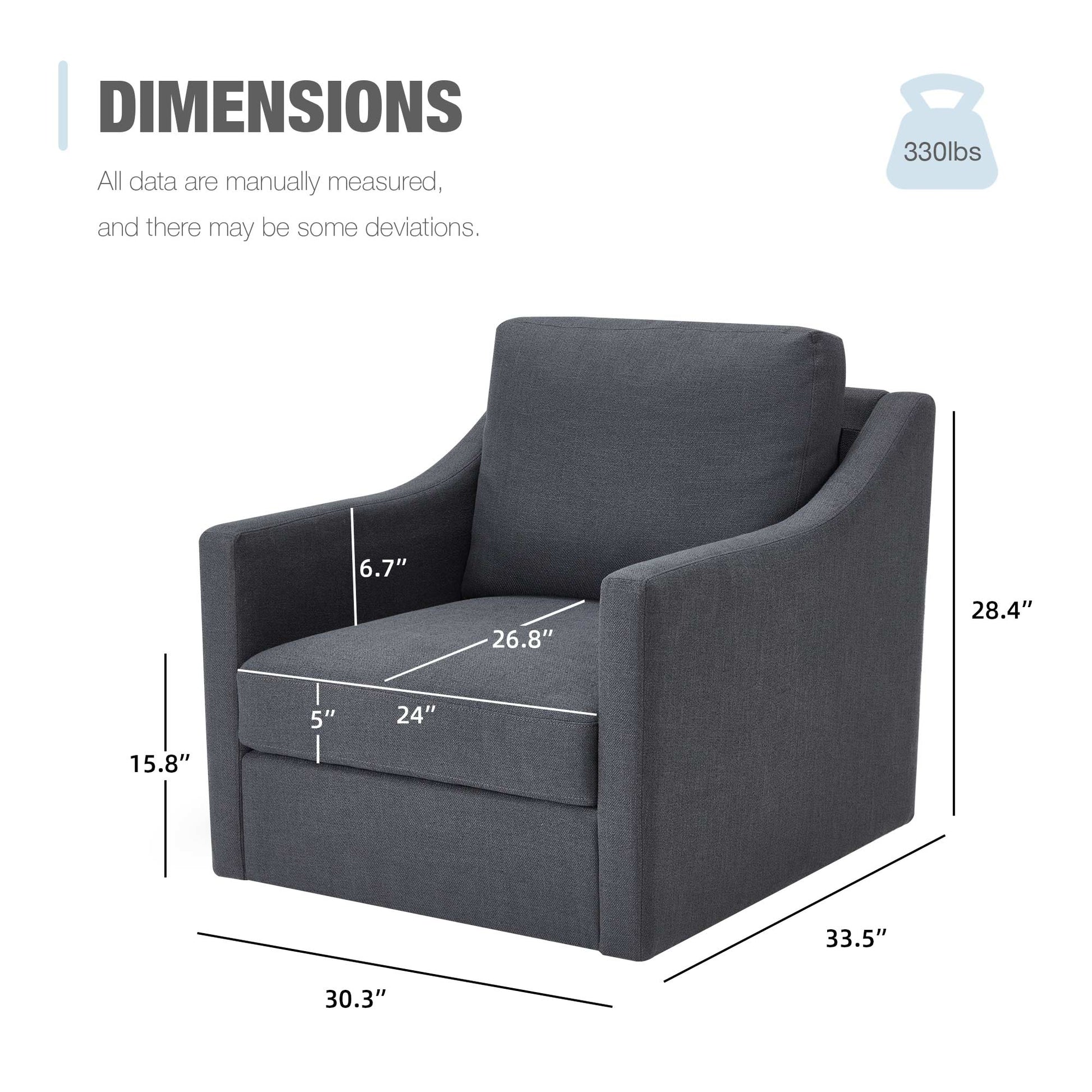 Product dimensions of Homrest swivel accent chairs.