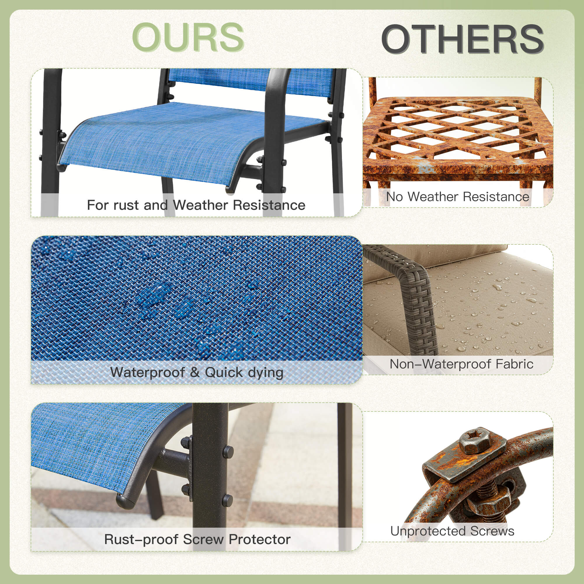 HOMREST 9 Piece Patio Dining Set, Outdoor Dining Table And Chairs Set For 8, 8 PVC-coated polyester Chairs, 1 Iron Square Table With Adjustable Umbrella Hole (1.57"-1.97"), Blue
